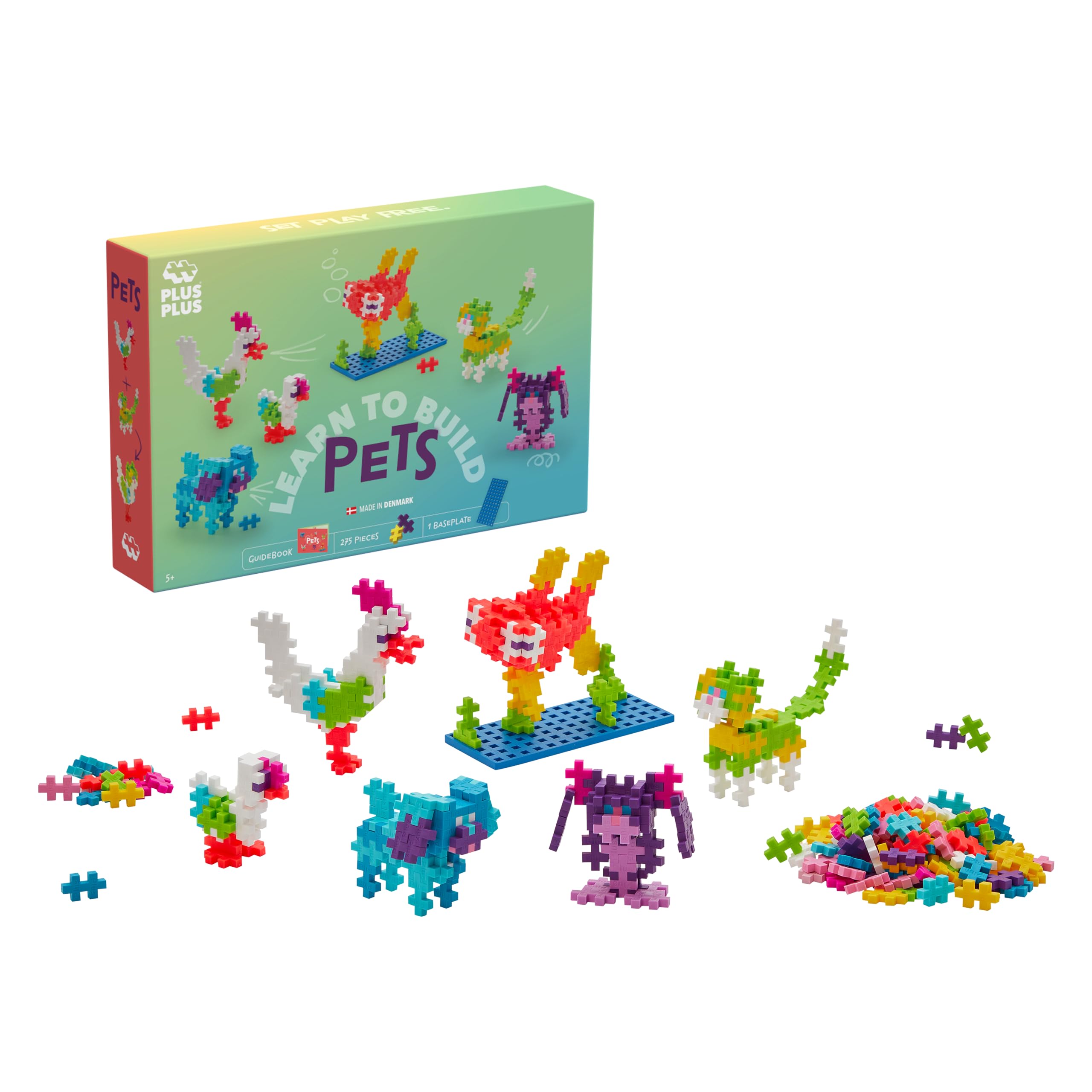 PLUS PLUS Building Blocks Toy - Learn to Build Pets, Includes 275 Colourful Pieces, Baseplate and Inspiring Guidebook, Kids Construction Toys, STEM Learning Resources - Girls and Boys Toys Age 5 Plus