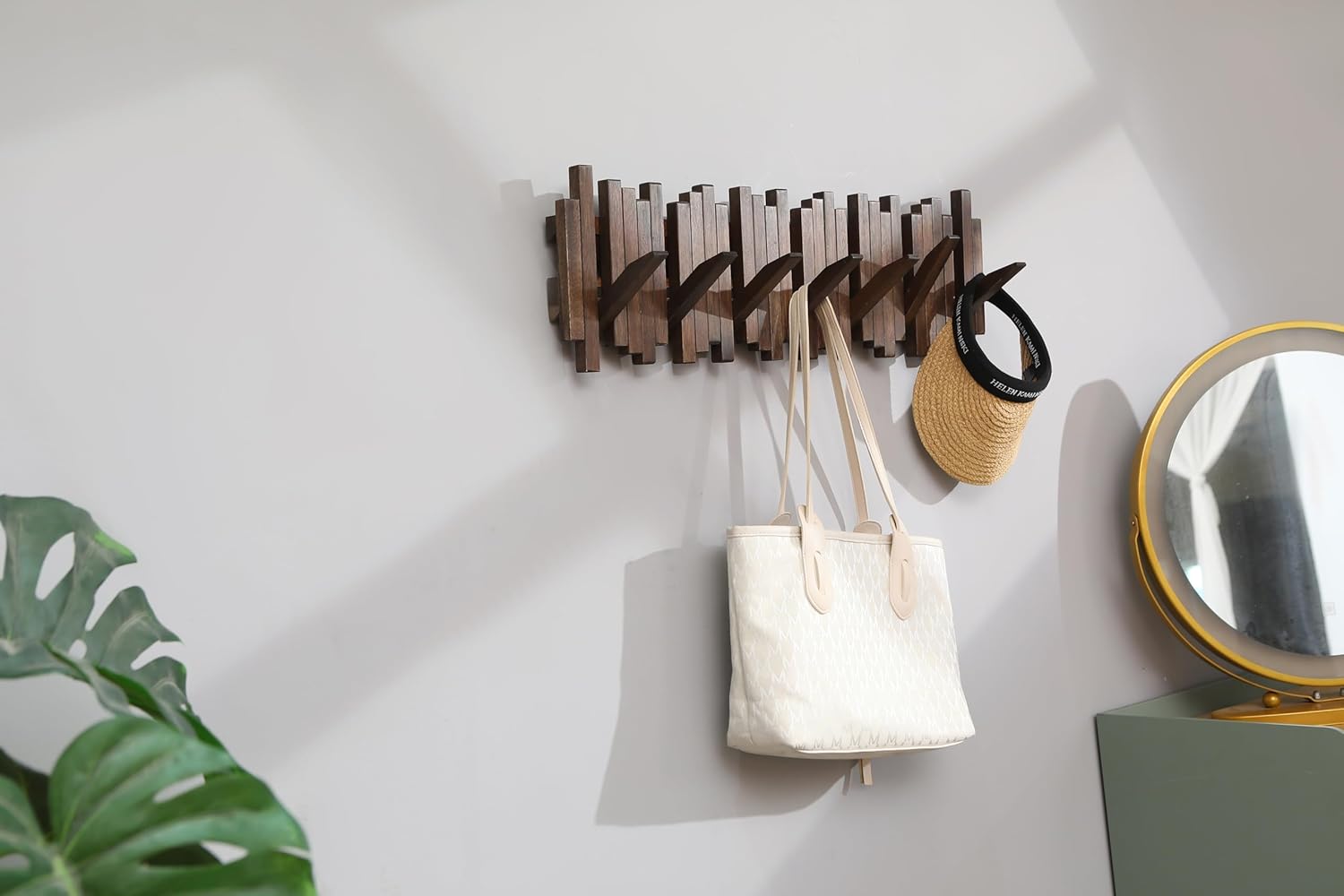 Hardwood Piano Coat Rack| Flip Down Wall Hook Rack 6 Hooks|Heavy Duty Coat Hooks.Made of Acacia Wood (Wood Wax Oil Dyed Walnut Color).Wall Art
