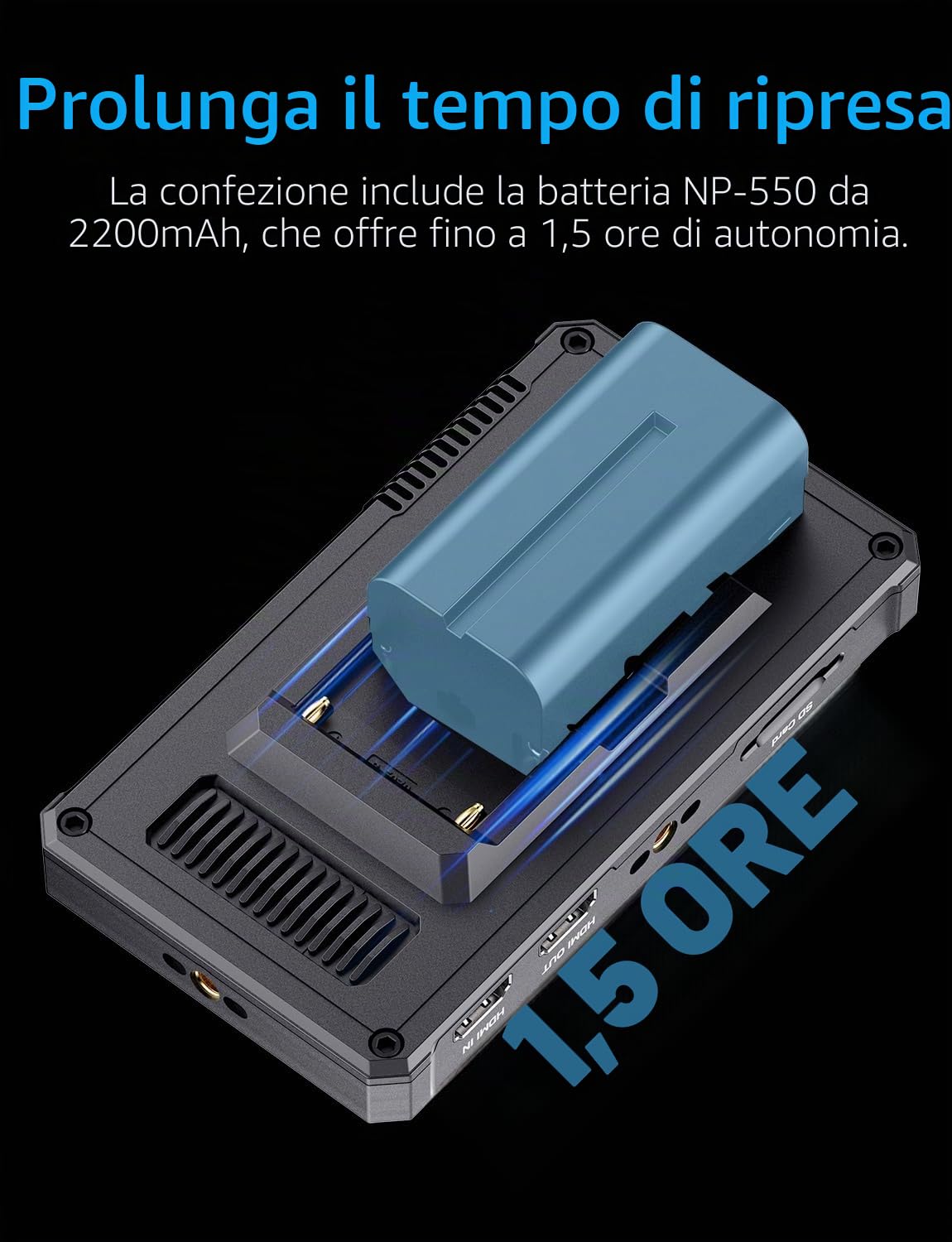 FEELWORLD PS6 Monitor da campo per videocamera da 5,5 pollici OLED verticale/orizzontale con batteria da 2200 mAh e borsa per videocamera, touchscreen, forma d'onda, 3D LUT, istogramma per cortometra