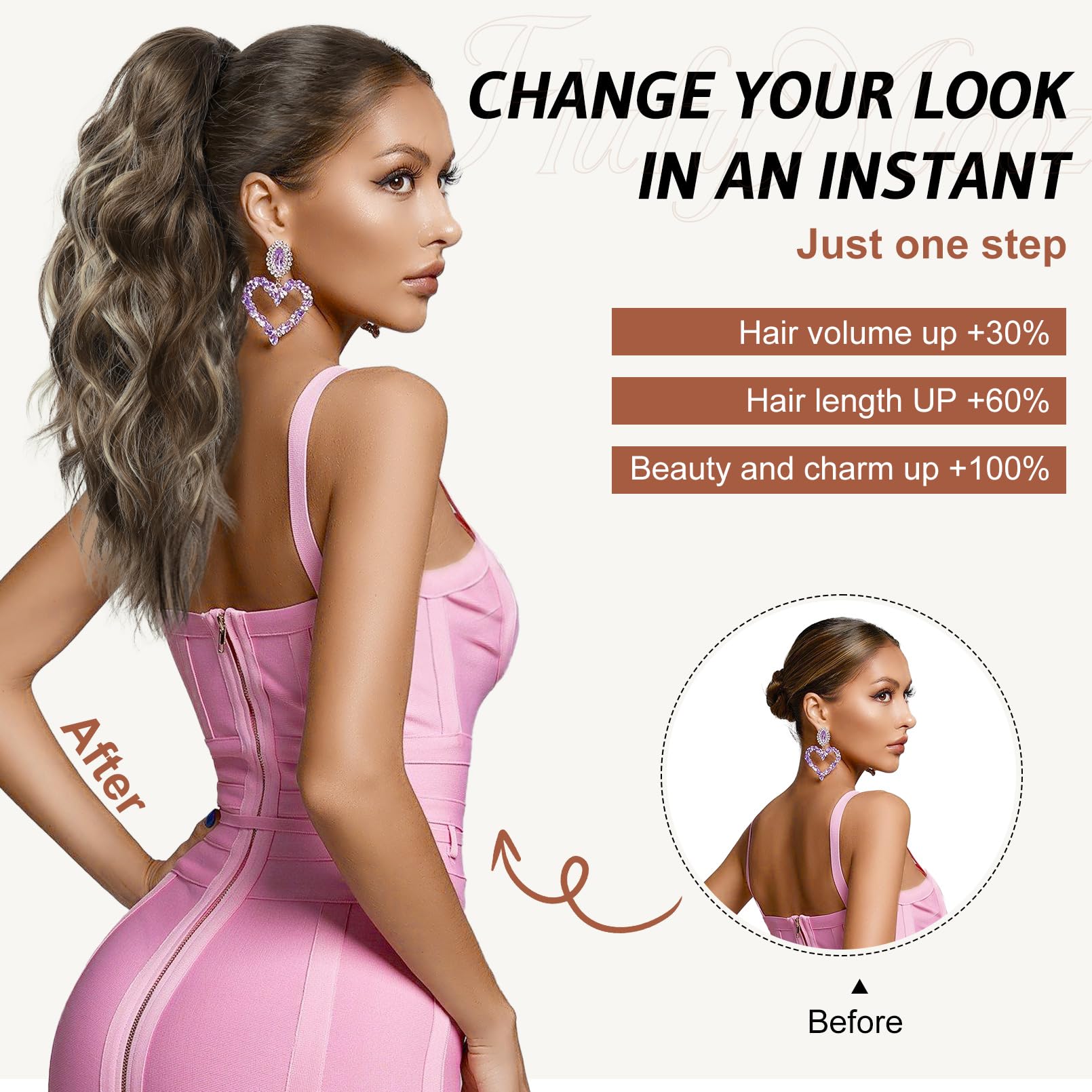 FLUFYMOOZ Ponytail Extension Pferdeschwanzverlängerung, 46 cm Klauenclip Pferdeschwanzverlängerung, gewellte lockige Klauenclip in Pferdeschwanz Haarverlängerungen (Kühles Blond)