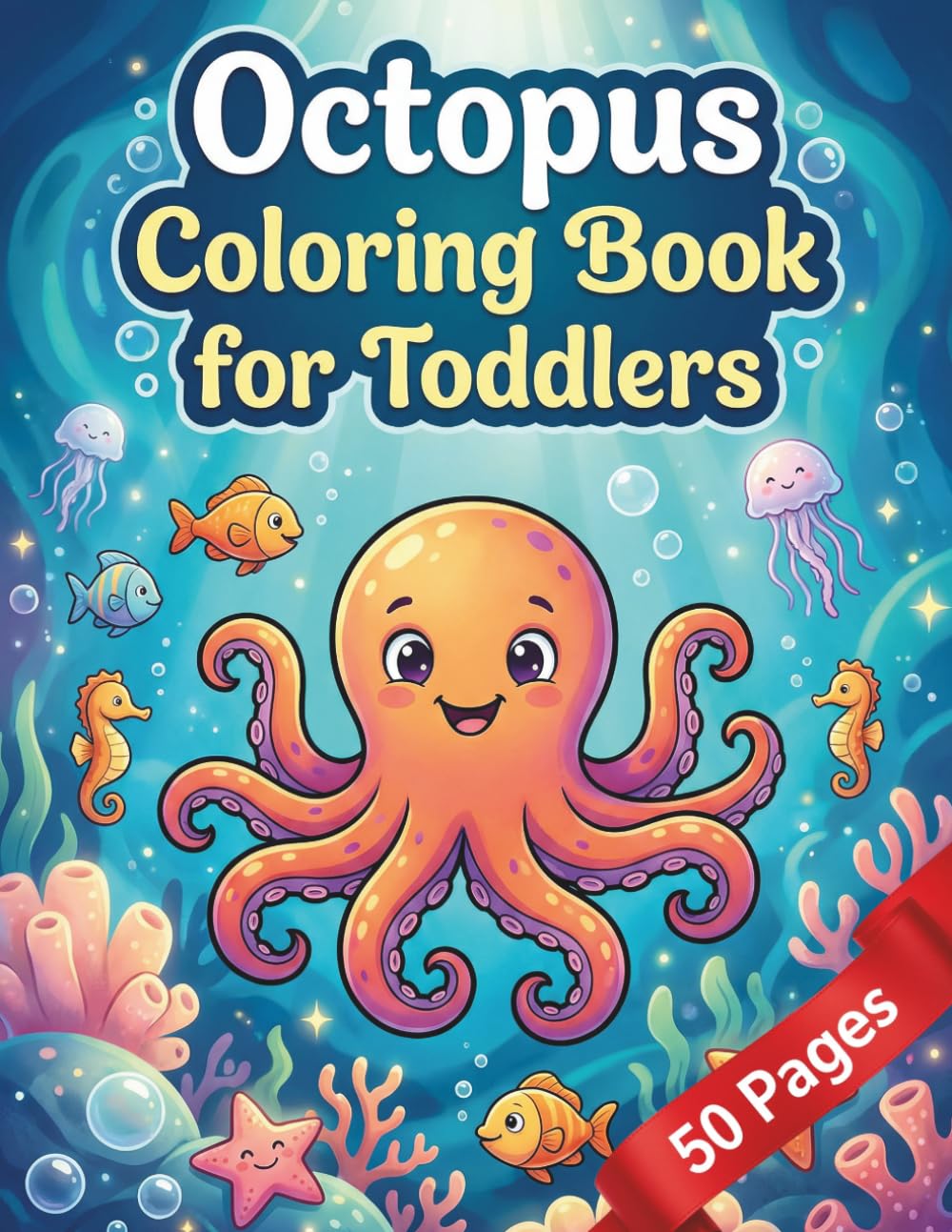 Octopus Coloring Book for Toddlers: Bold and Easy Simple Line Designs Featuring Ocean Sea Creatures and Marine Animals with Underwater Backgrounds for Preschool Kids Ages 1-3