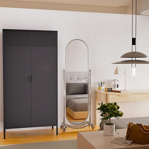 Miniatura 6 de Armarios de Almacenamiento de Metal Casillero con Barra para Colgar y Estantes Ajustables, Armario de Almacenamiento de Acero para Ropa de 71'' para