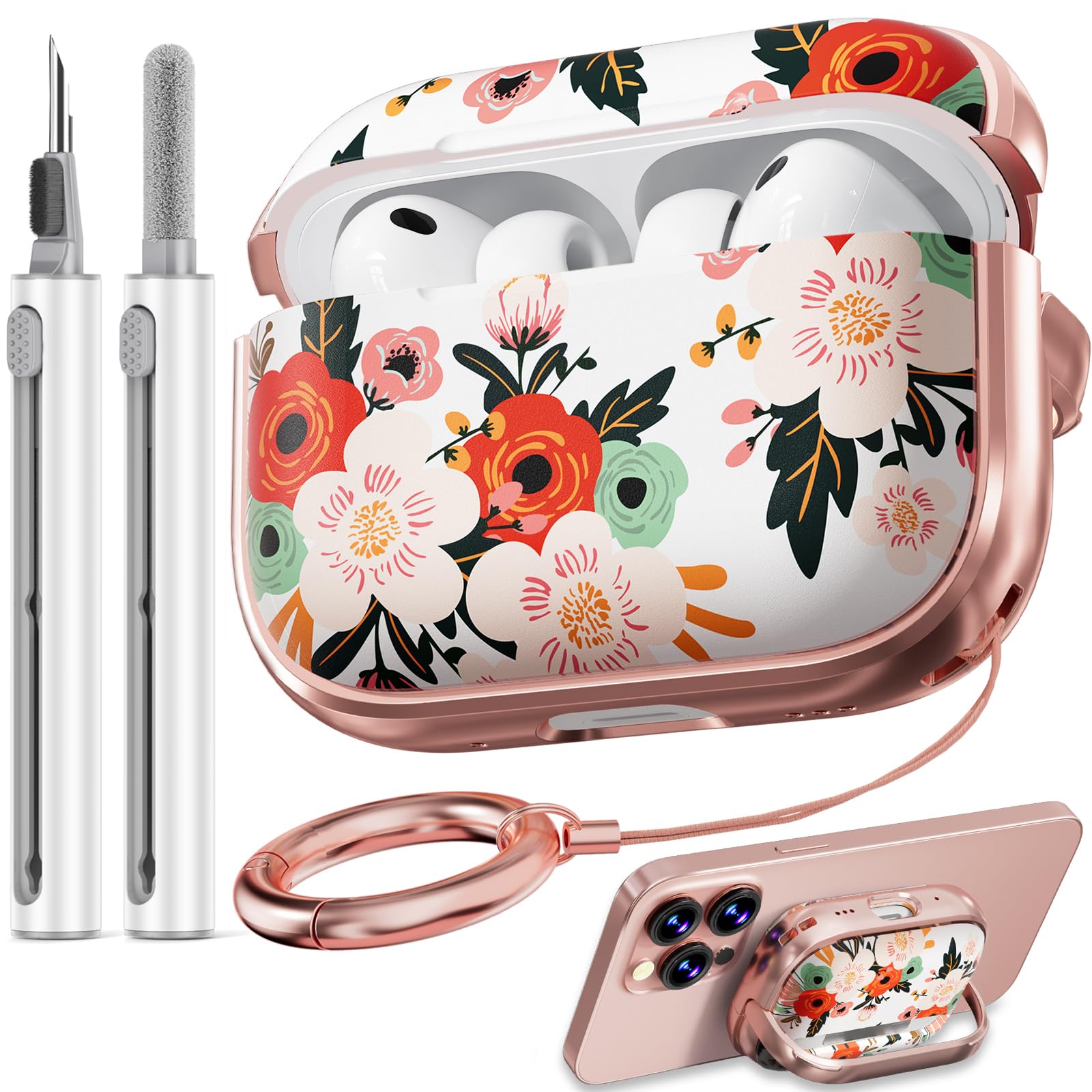 Inesore for AirPods Pro 3 Case 2025 with Lock for Women Girly Floral Cute Case Compatible with Apple