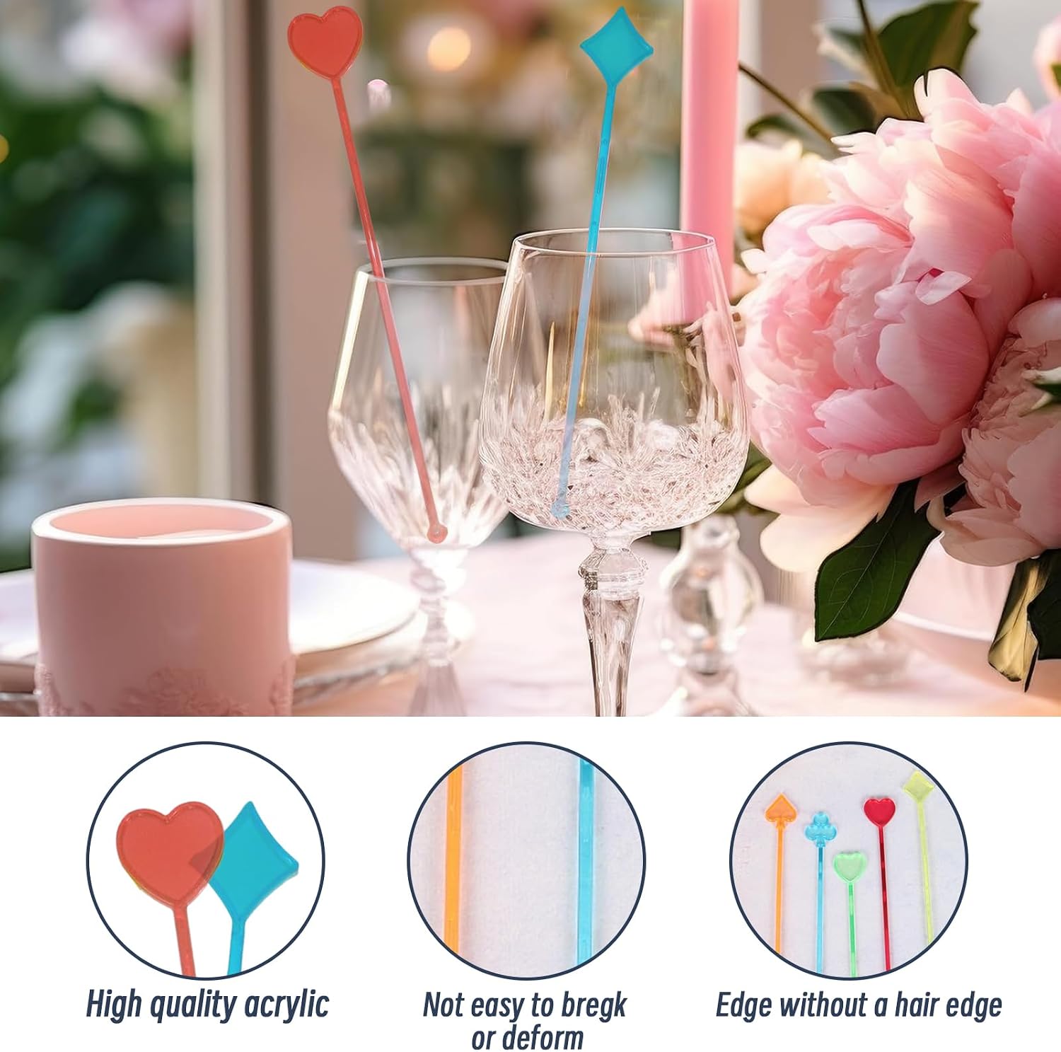 50 Pcs Stirrer Disposible Plastic - multiple images Crystal Swizzle Sticks,Crystal Cake Pops, Cocktail Coffee Drink Stirrers, Multi-color