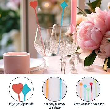 50 Pcs Stirrer Disposible Plastic - multiple images Crystal Swizzle Sticks,Crystal Cake Pops, Cocktail Coffee Drink Stirrers, Multi-color