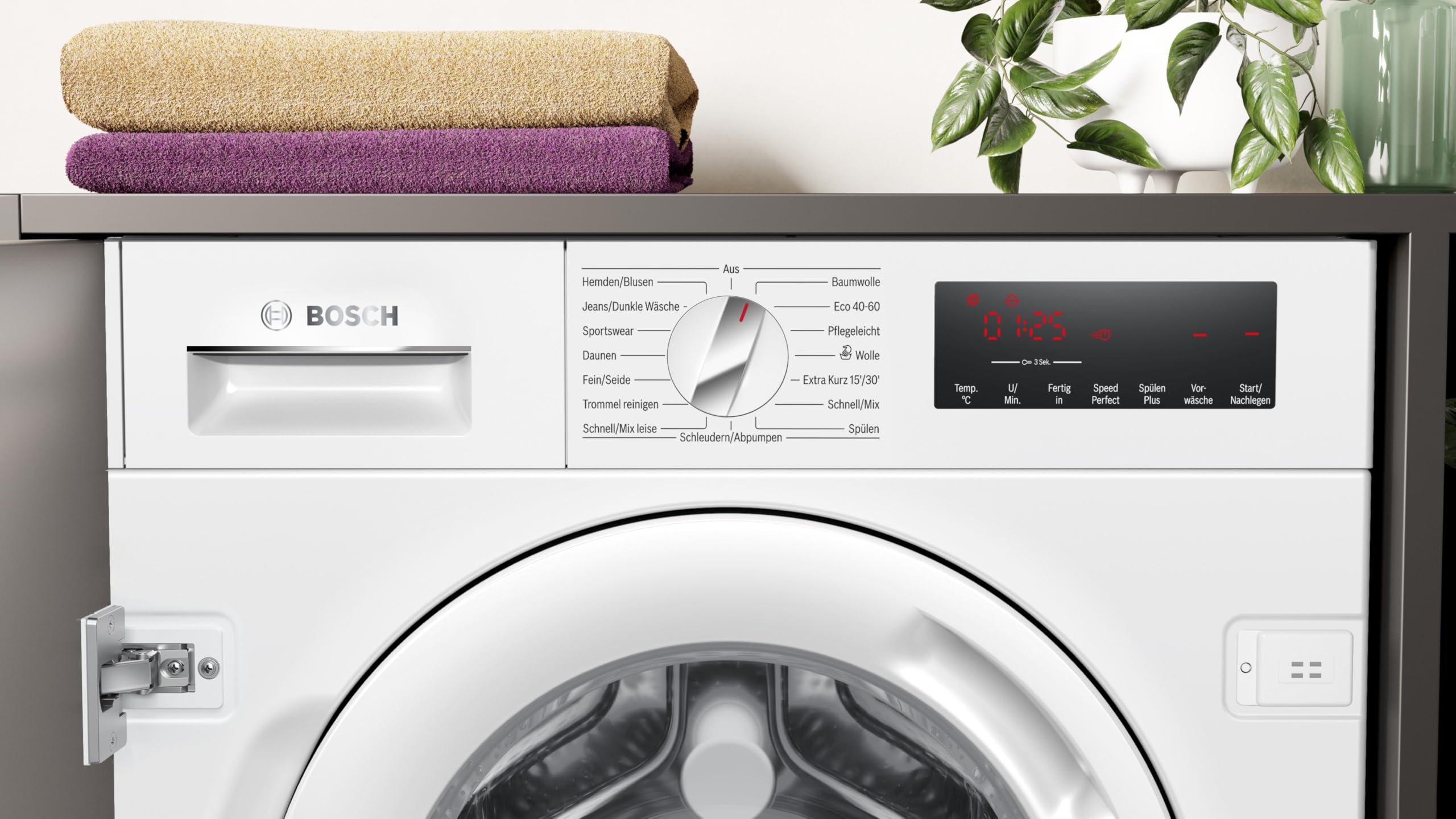 Bosch Serie 8 Vollintegrierbare Waschmaschine 8 kg 1400 UpM WIW28443 | Made in Germany, vollintegriertes Design, Time Light Restlaufzeit-Projektion auf den Boden, leiser Motor, AquaStop