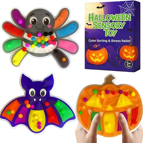 3 Pack Halloween Color Sorting Sensory Toys for Toddler, Fine Motor Travel Essential Montessori Autism Fidget Toys for Kid 3 4 5 Years