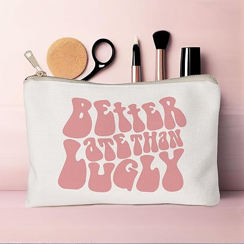 Miniatura 6 de Rosa Better Late Than Ugly Cosmetic Makeup Bag, Funny Cosmetic Bag, Travel Bag, Beauty Bag, Bolsa de cosméticos, Regalo de cumpleaños para ella,