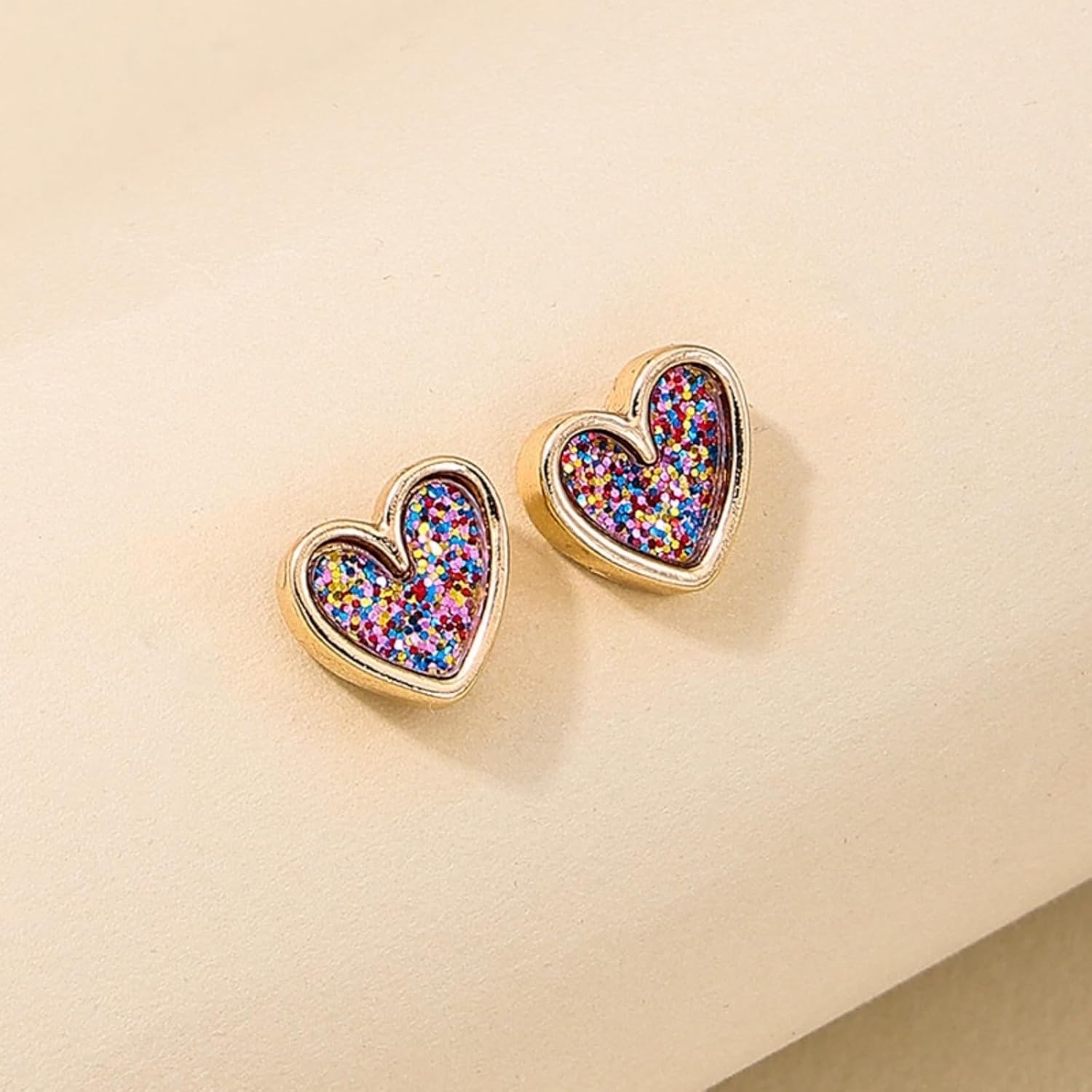 Glitter Small Gold Heart Love Earrings for Women Hypoallergenic Dainty Colorful Fashion Cute Tiny Hear t Stud Earrings - Image 7