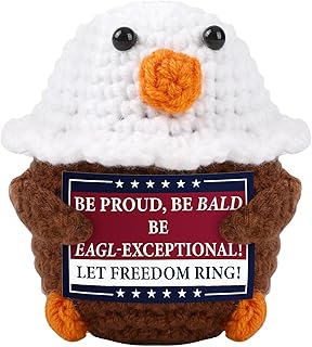 Mini Funny Positive Bald Eagle 4th of July Decor Emotional Crochet Animals Knitted Doll Decorations Memorial Independence Day Home Indoor Red White and Blue Decor