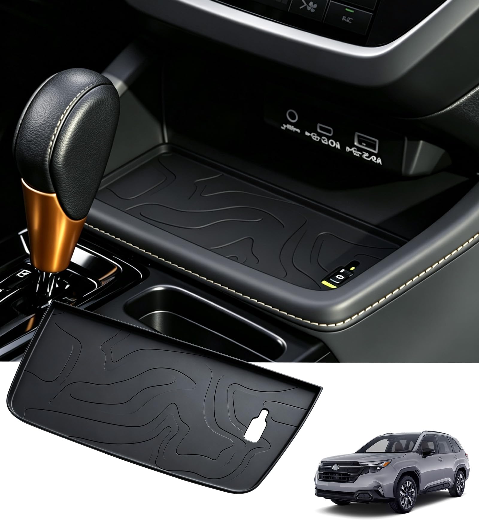 Wireless Charging Protective Mat for Subaru Forester 2026+, Interior Accessories Center Console Silicone Anti-Slip Wireless Charger Cover Pad Protector for 2026+ Forester, Black