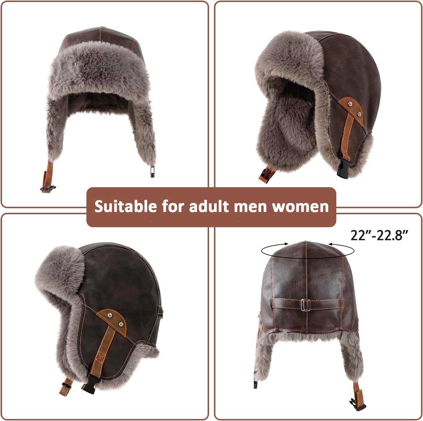 Peicees Leather Aviator Hat and Goggles Vintage Pilot Cap- Winter Fur Hat with Earflaps Pilot Costume Adult Men Women - Image 3