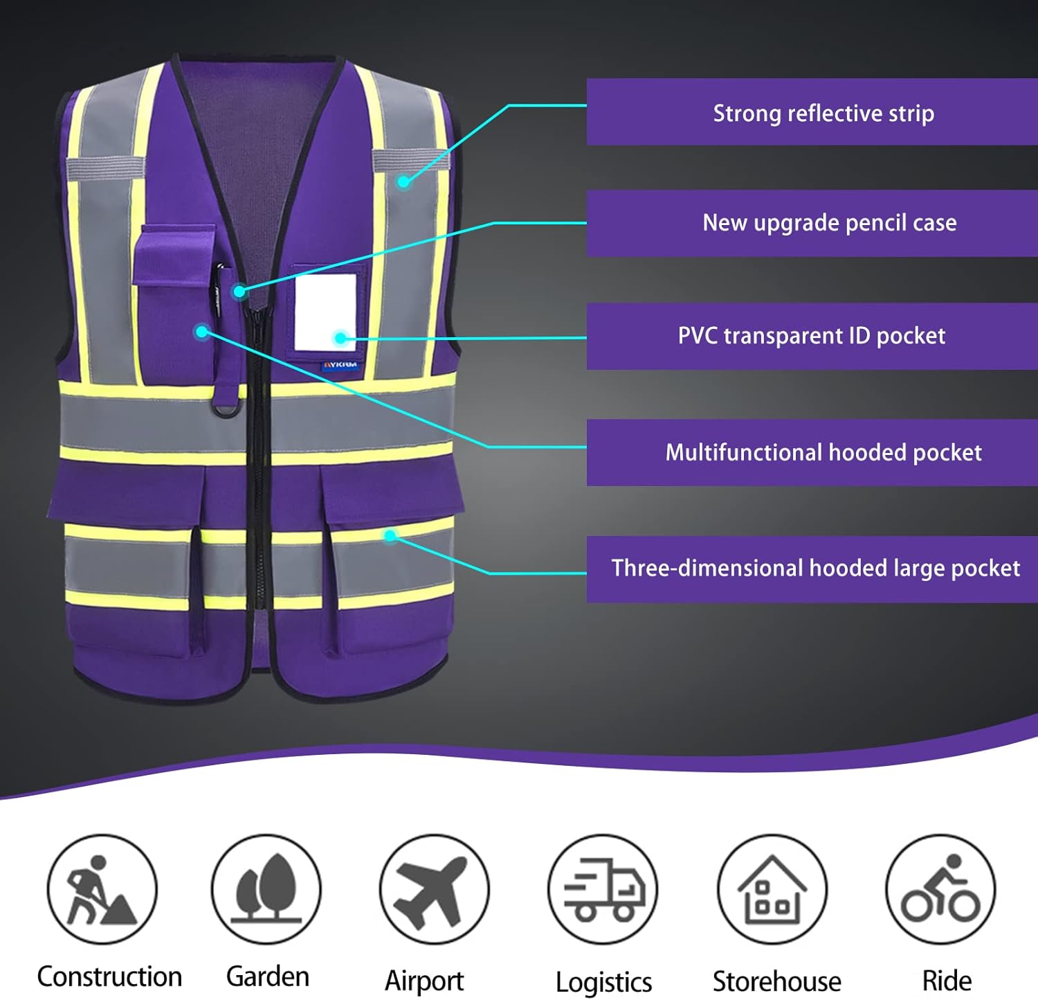 AYKRM Custom Logo Personalised Printed High Visibility Reflective 2 two tone work construction Safety Vest