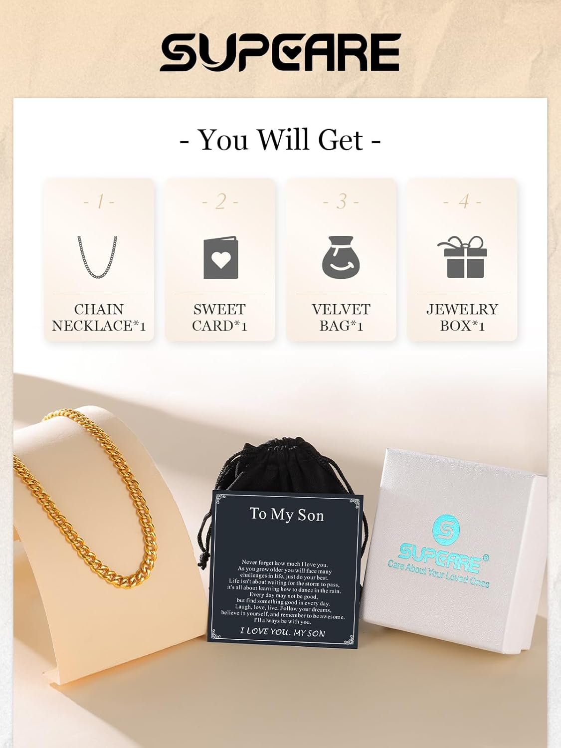 Supcare To My Son Man Husband Dad Boyfriend Love Grandson Always Remember Necklace Gifts for Birthday Graduation Anniversary Durable 6mm/7mm Non Tarnish Stainless Steel Miami Cuban Link Chain 20 Inch - Image 9