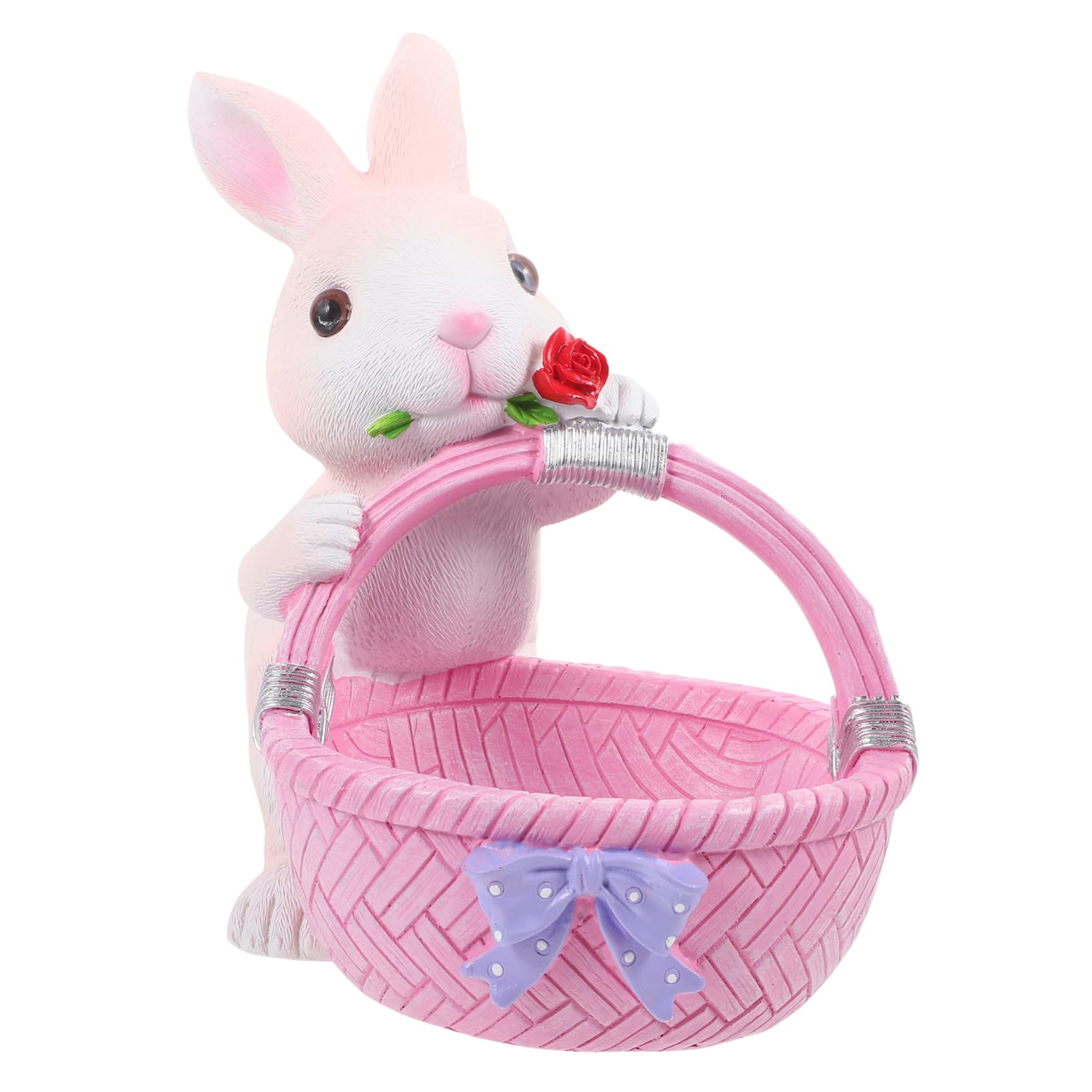 ABOOFAN Coniglio Pasquale e Soluzione di Storage in Resina Decorazione Ornamento Adorabile a Forma di Cestino Rosa per Casa per Tavola di Pasqua