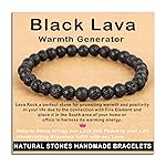 AD Beads Handmade Gemstone Stretch Elastic Bracelet Crystal Healing Reiki Nature\'s Beauty and Spiritual Essence Unisex (6mm, Black Lava (Warmth Generator))