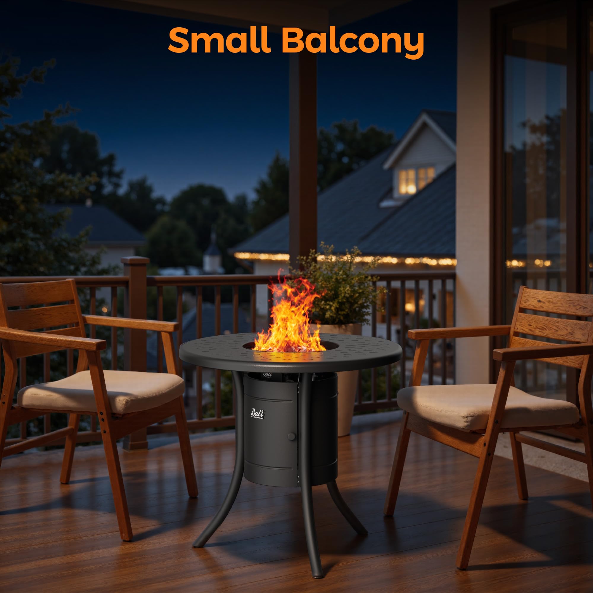 BALI OUTDOORS - Zewnętrzny kominek na propan, ognisko zewnętrzne, czarny, okrągły stół na patio