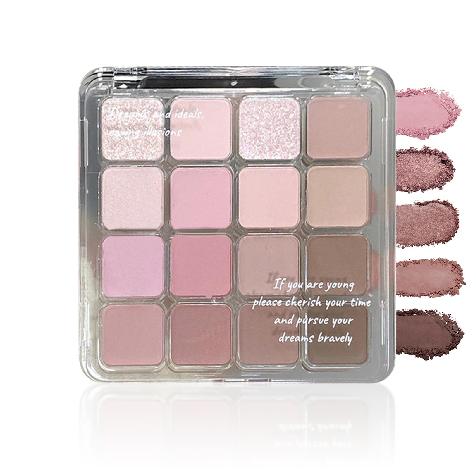 Pink Eyeshadow Palette, 16 Colors Glitter Matte Eye Shadow Pallets for Women Pink Brown Tones Smokey Eye Makeup Palette