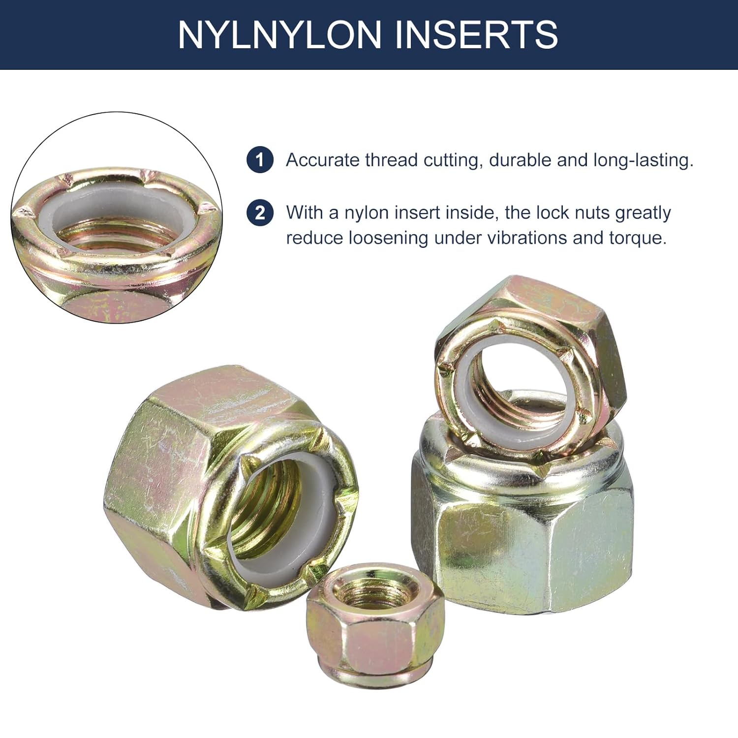 uxcell 50Pcs 3/4"-10 Nylon Insert Hex Lock Nuts, Carbon Steel Self-Locking Nylon Insert Stop Nut for Industrial Construction Fasteners, Multicolor&White