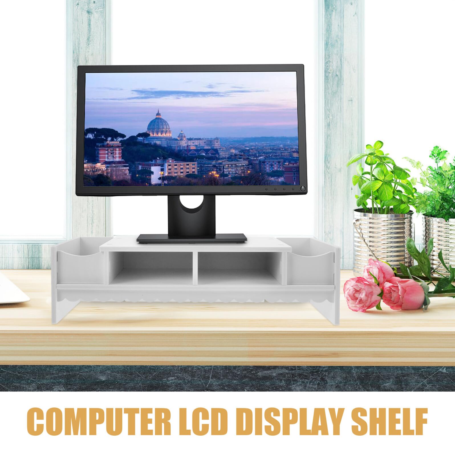 Étagère de Bureau pour Écran, Rangement PVC Blanc Tiroir