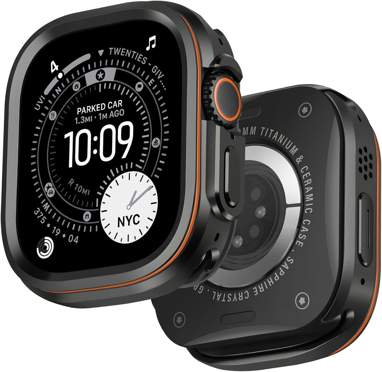 Metal Rugged Case Compatible with Apple Watch Ultra 3/2/1 49mm, Metal Protective Bumper Cover Case + Back Cover for iWatch Ultra 49mm, Black/Orange