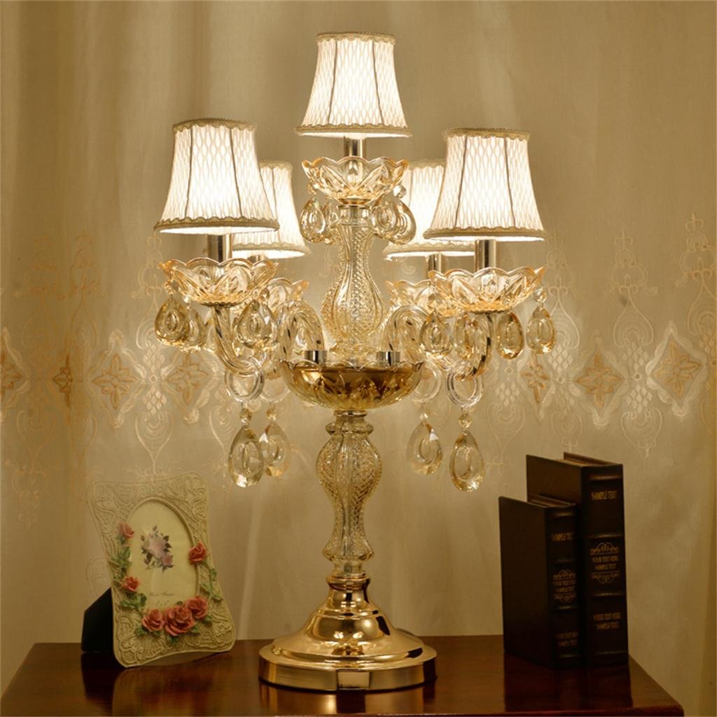 @Uncle Sam LI Crystal Table Lamp, Luxury High-Grade Gold Table Lamp with The Crystal and Fabric Lampshade for in The Living Room Bedroom Bedside Home Decorative Lights (Color : 5 Lights)