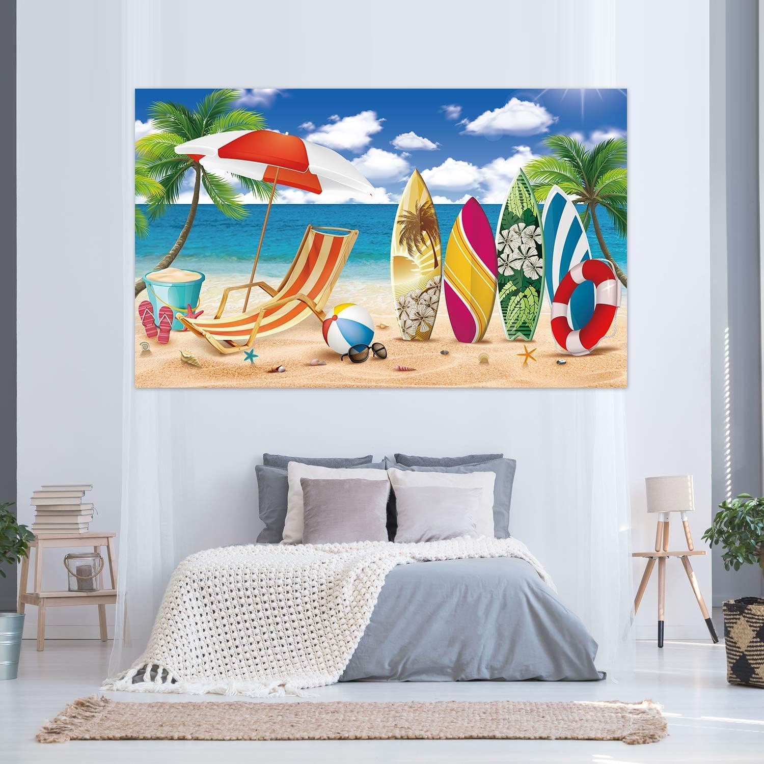 Chiazllta Hawaiian Party Backdrop Banner Summer Beach Themed Surfboard Party Decorations Tropical Luau Beach Background for Themed Birthday Baby Shower Weddings Party Supplies, 43*71 inch