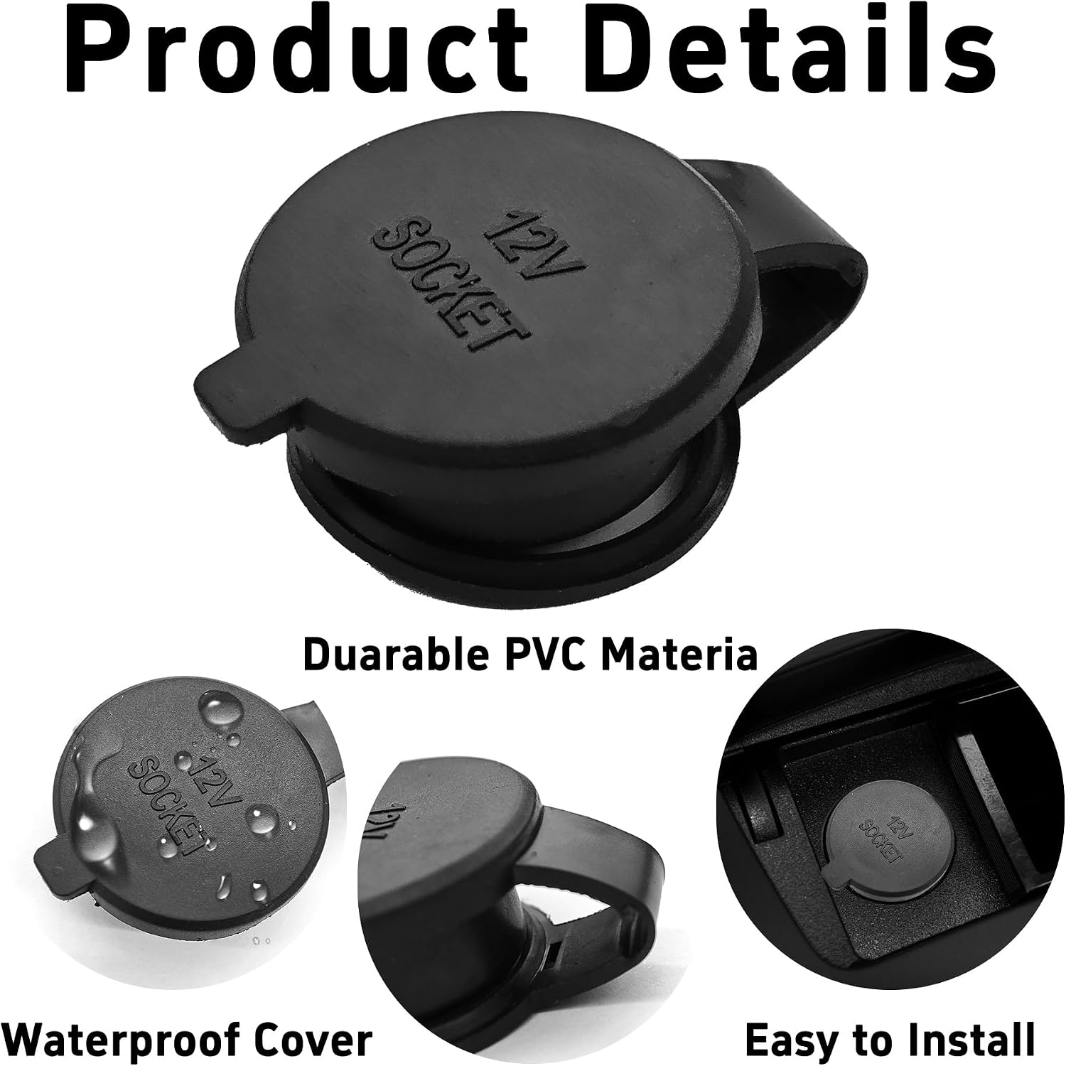 6Pcs Universal Car Cigarette Lighter Plug Cover, 12V Socket Dustproof and Waterproof Cap for Car, Truck(Black)