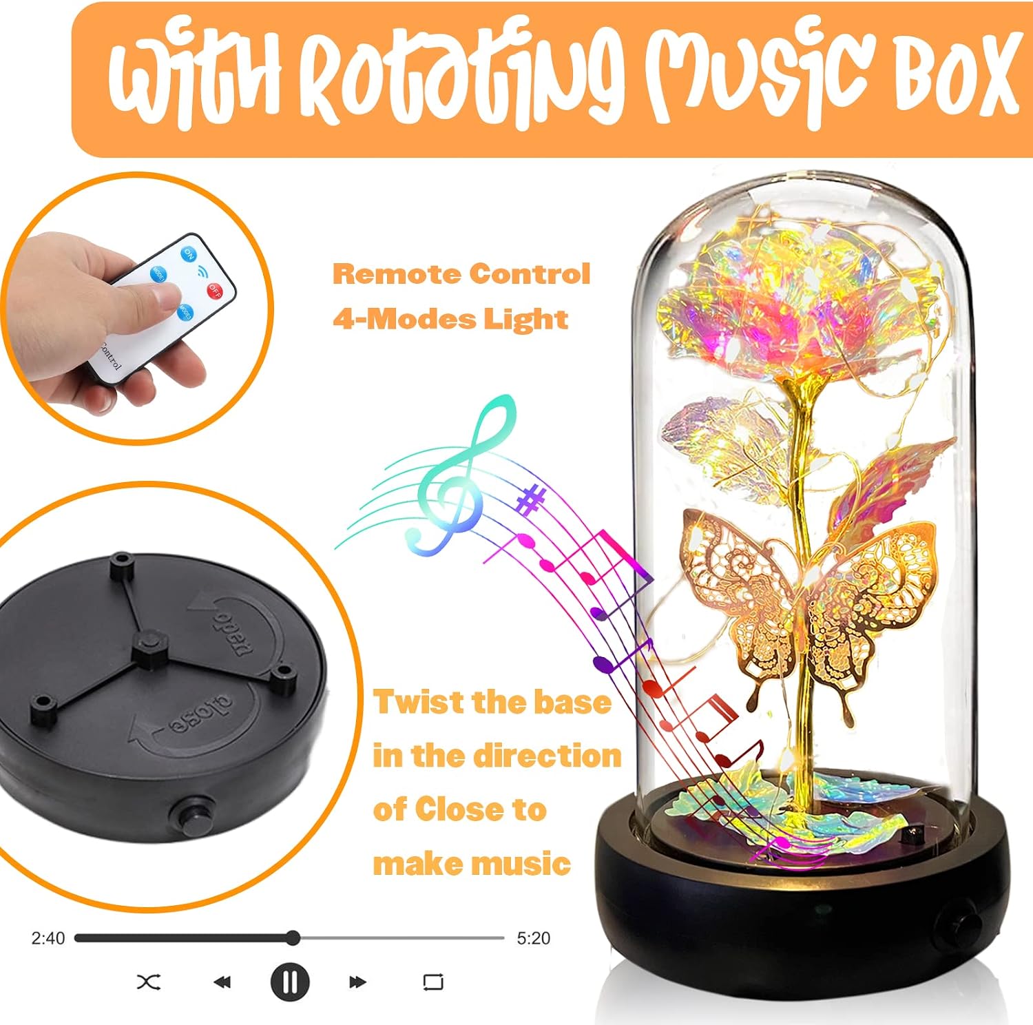 Birthday Rose Flower Gifts for Women Mom, Colorful White Glass Rose Gift image 3