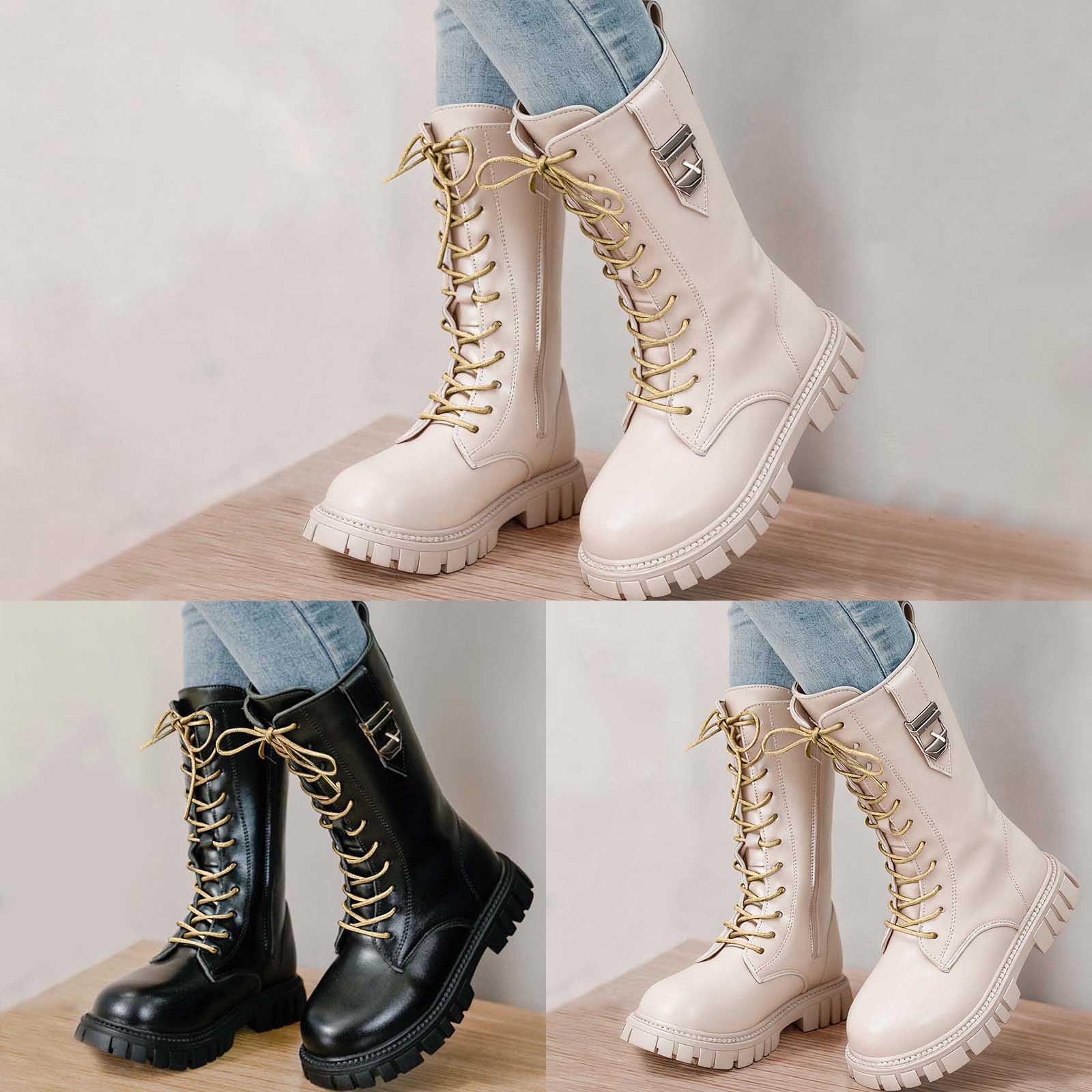 Générique Bottes et Bottines Fille de Cowboy à Lacets Botte de Combat Punk Gothique Bottine avec Fermeture Éclair Confortables à Bout Rond Antidérapant Mode Chaussures Enfants pour les Looks à Thème