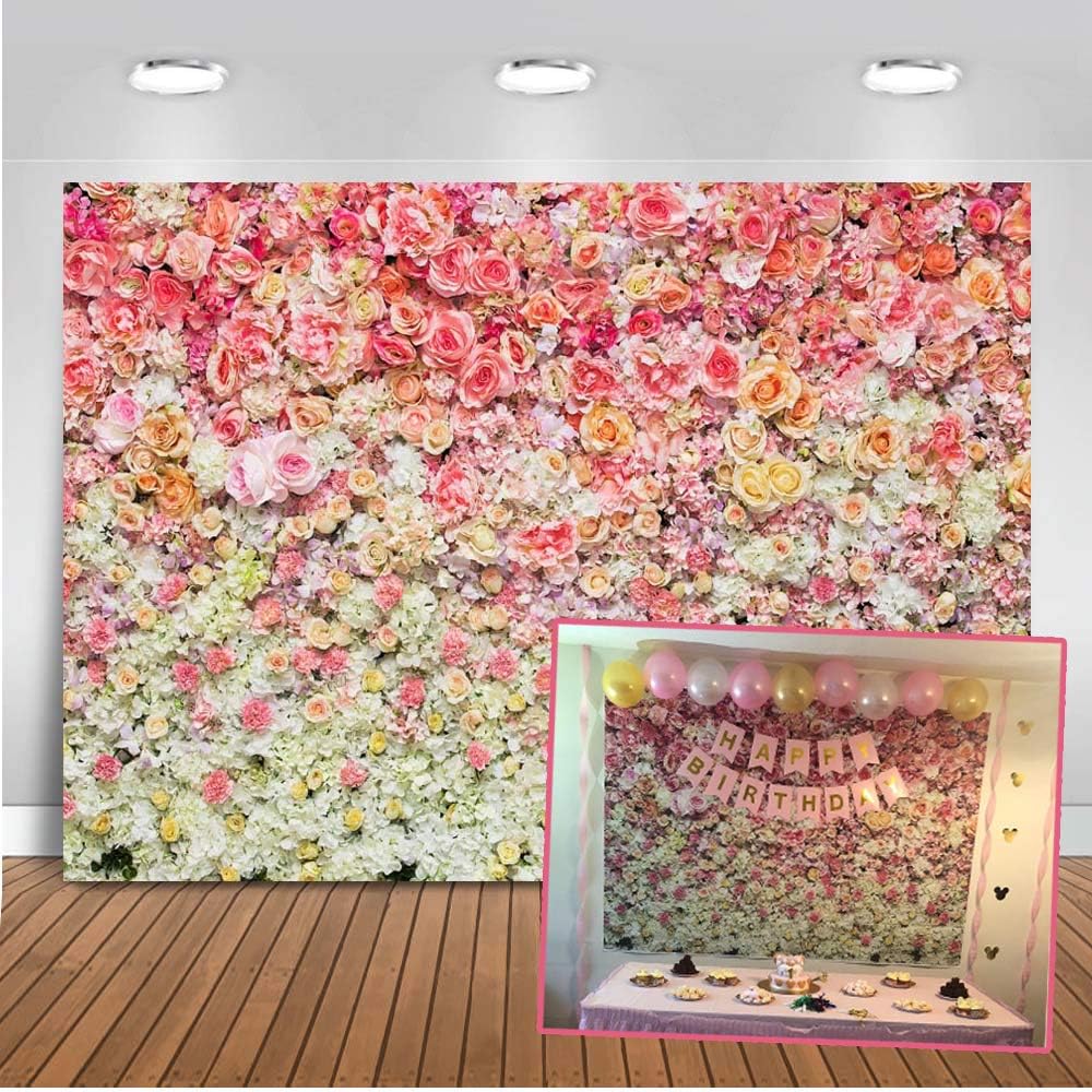 Flower Wall Backdrop 7x5ft Colorful Roses Flower Sea Floral Photography Background for Wedding Bride Shower Anniversary Baby Shower Party Decoration Backdrop