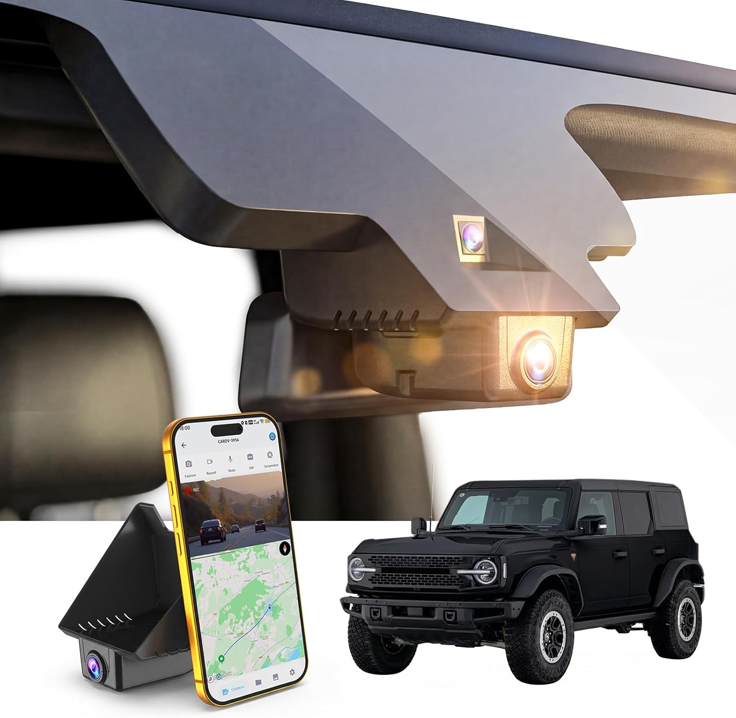 Front 4K Dash Cam Fit for Ford Bronco 2025-2026(Model B), Does Not Fit Ford Bronco Sport, OEM Look Camera,2160P HDR, Built-in WiFi & APP, Loop Recording, G-Sensor, Plug & Play,5.8G Wi-Fi,GPS