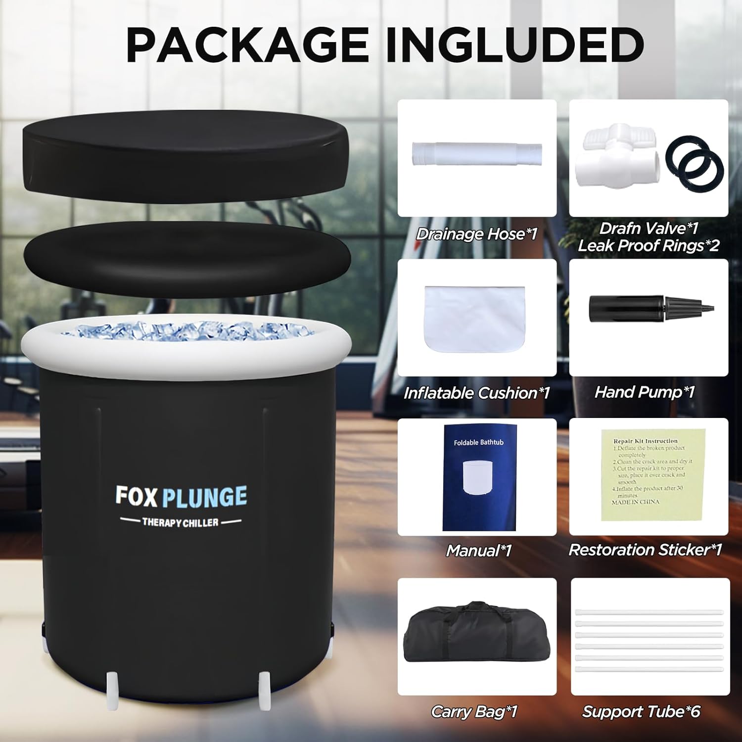 Ice Bath Tub,87Gal Cold Plunge Tub for Athletes,Ice Plunge Barrel with 2 Drains for Chiller,Cold Plunge to Muscle Recovery Cold Water Therapy - Portable Ice Pod and Cover for Indoor&Outdoor Use