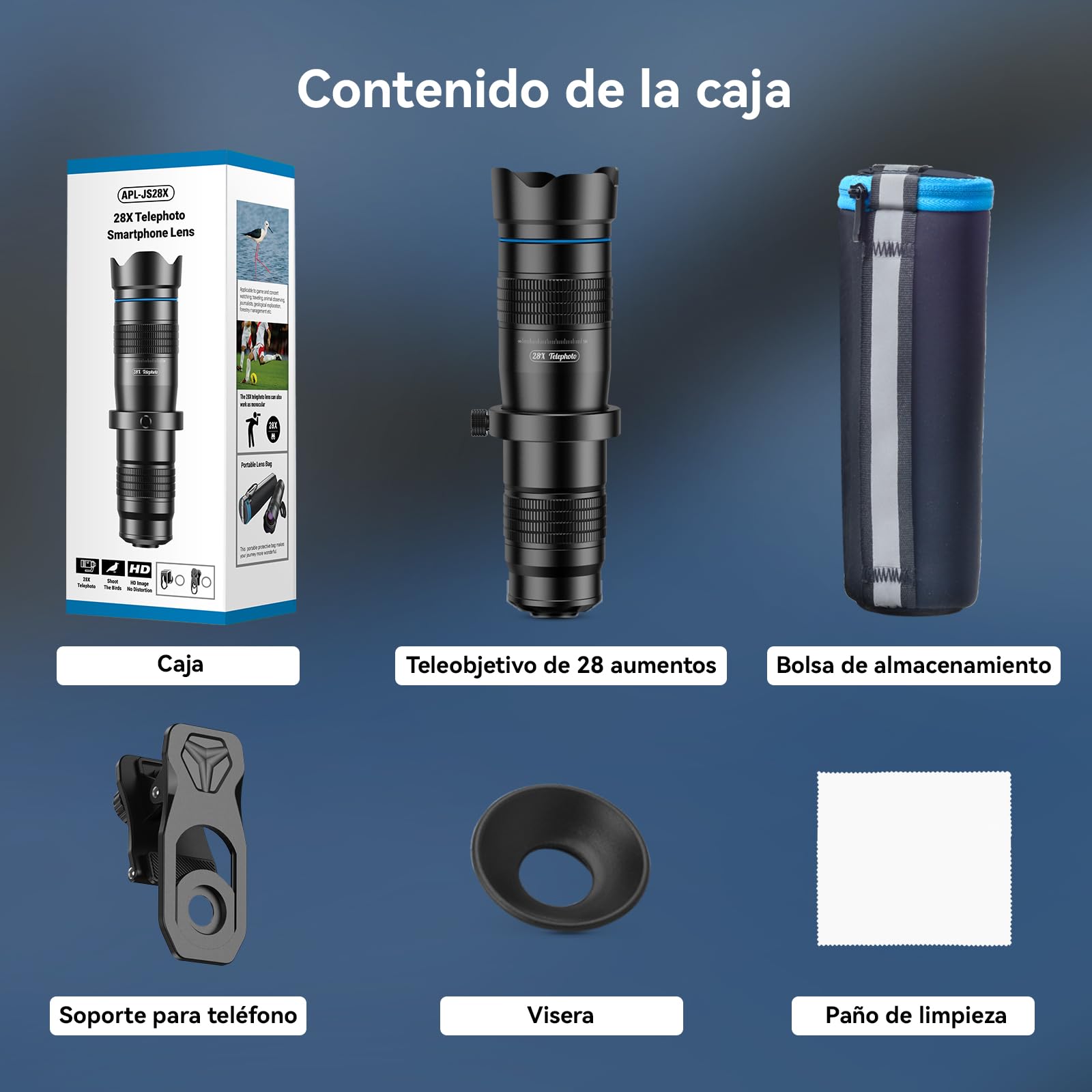 Evil Eye Objetivo para teléfono móvil HD 28X con Disparador para iPhone, Samsung, Huawei, Xiaomi Android, Monocular Telescopio