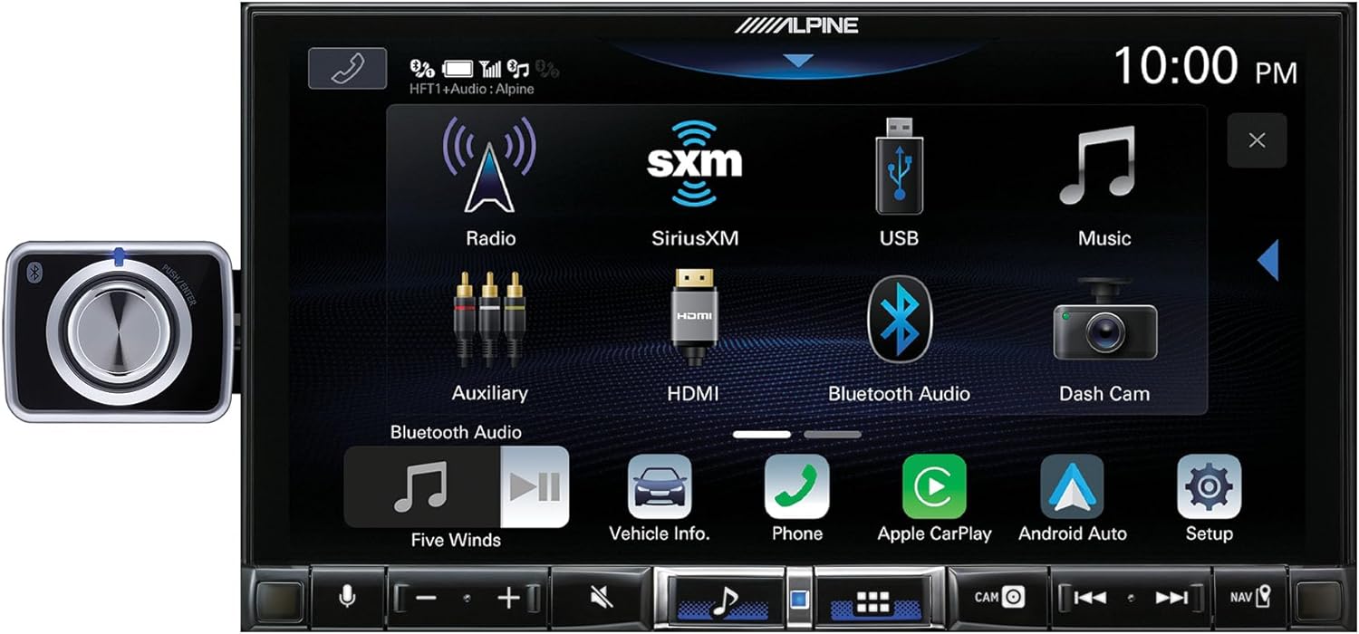 Alpine iLX-507 7-Inch Double DIN Digital Media Receiver with Wireless CarPlay Android Auto and Alpine RUX-H02 Addon Remote Bass Knob for Halo Multimedia Receivers Bundle