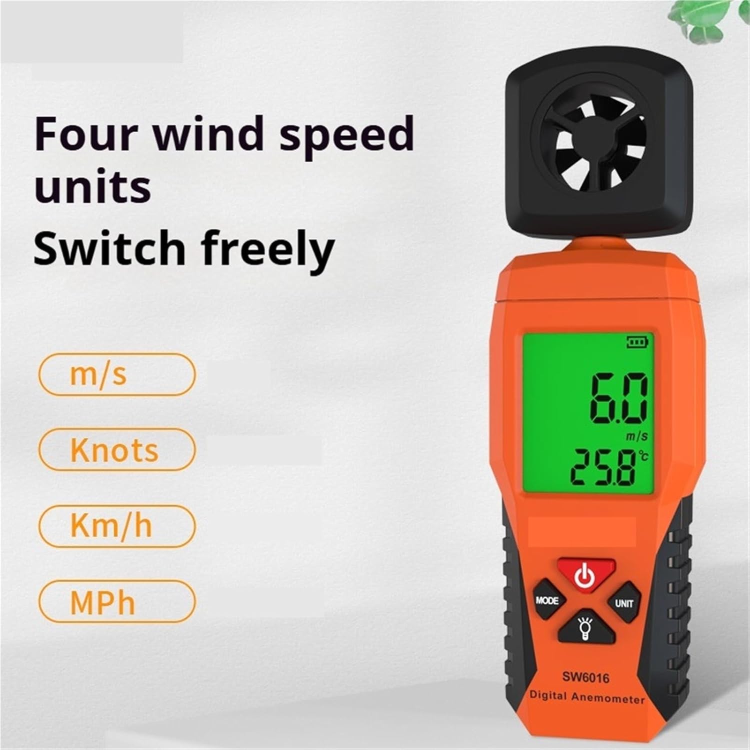 Handheld Anemometer Wind Speed Detector High Precision Digital Display Air Flow Meter Display Temperature and Wind Speed