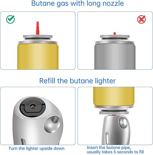 Miniatura 6 de Encendedor de butano largo con llama de chorro a prueba de viento con ventana de combustible visual para chimenea, cocina, parrilla, barbacoa,