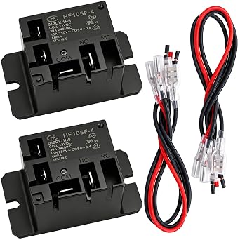 Tnisesm 2PCS Power Relay SPST1 NO DC12V Coil, 30A SPST 120 VAC with Flange Mounting and 8 Quick Connect Terminals Wires Mini Relay HF105F-4-DC12V-8X