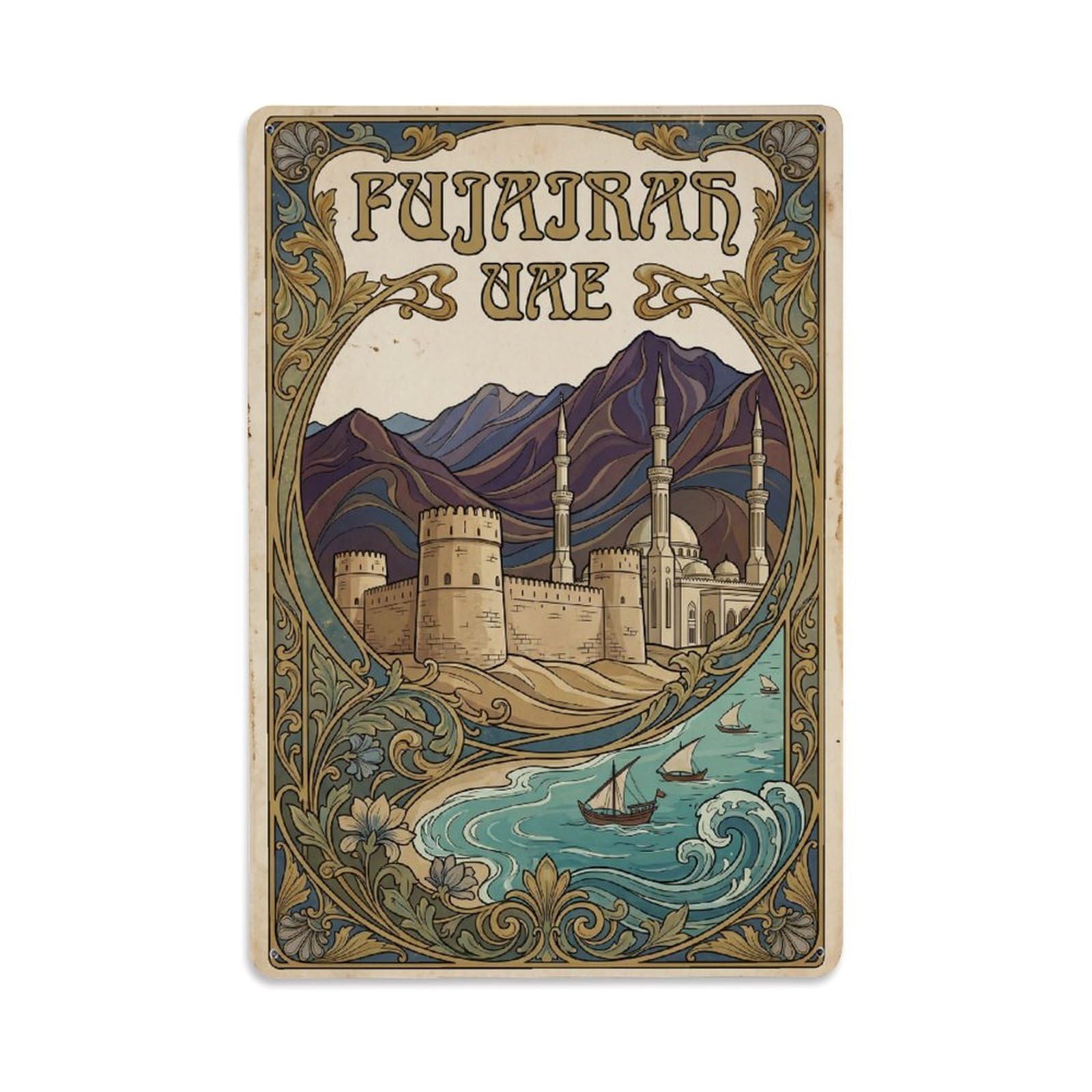 UAE Fujairah Travel Retro Metal Tin Sign Plaque Wall Decor for Cafe, Club Bar, Office, Garden Metal Poster 8x12Inch