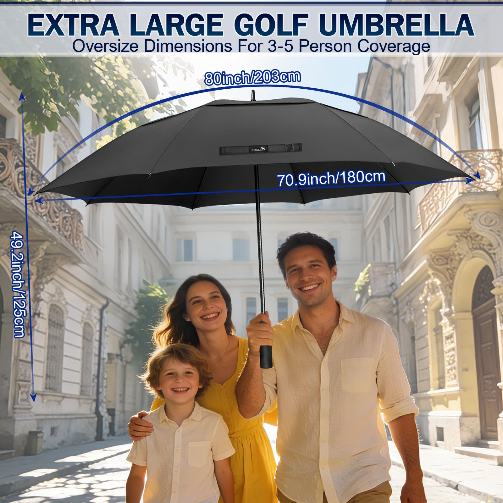 ZOMAKE Parapluie de Golf Extra Large,80 Pouces Grande Taille Ombrelle Resistant au Tempete,Double Canopée Golf Umbrella Solide pour Hommes et Femmes
