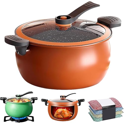 Multifunctional Large Capacity Non-stick Pressure Cooker, 8QT Micro Pressure Cooker, Visible Transparent Glass Cover, Anti-Scalding Handle, Non-Stick Pans,Easy to Clean, for Culinary Styles (Orange)