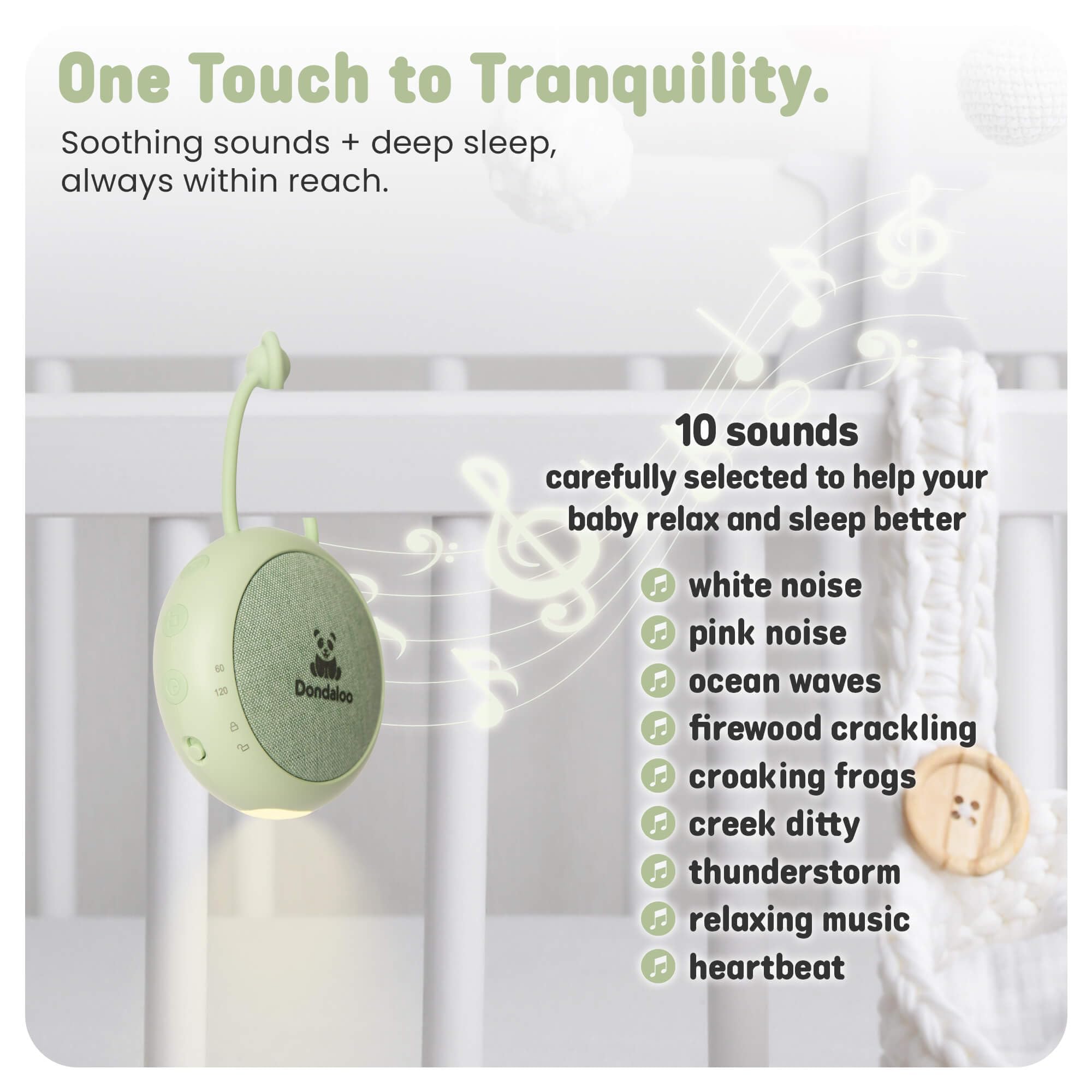 Tragbare White Noise Machine für Baby & Kinder - Soundmaschine mit 10 ausgewählten beruhigenden Sounds, Nachtlicht, Auto-Off-Timer, Lautstärkeregler, USB-C wiederaufladbar, Kindergarten