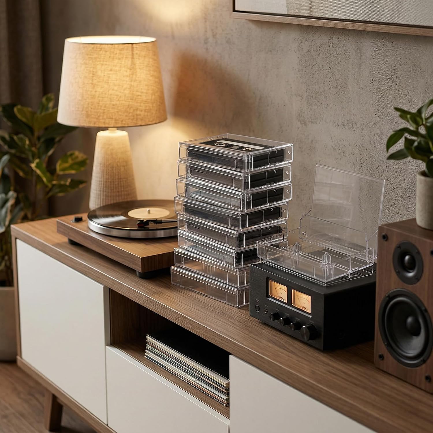 40 Pack Clear Plastic Cassette Tape Storage Cases, 4.29x2.75x0.6 Inch Audio Music Cassette Organizer Holder for Art Collection