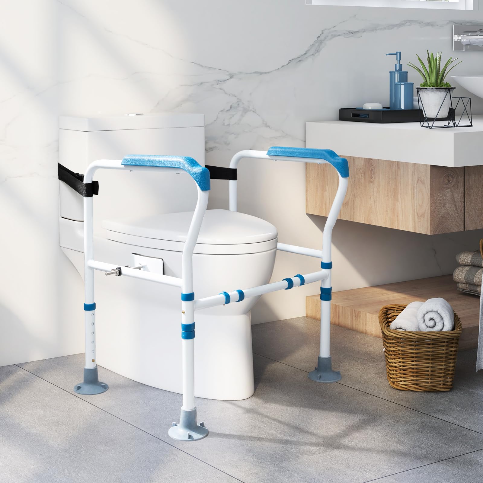 GYMAX Maniglia per WC, Supporto per Alzarsi, Altezza e Larghezza Regolabili, Ausilio per Anziani, Disabili
