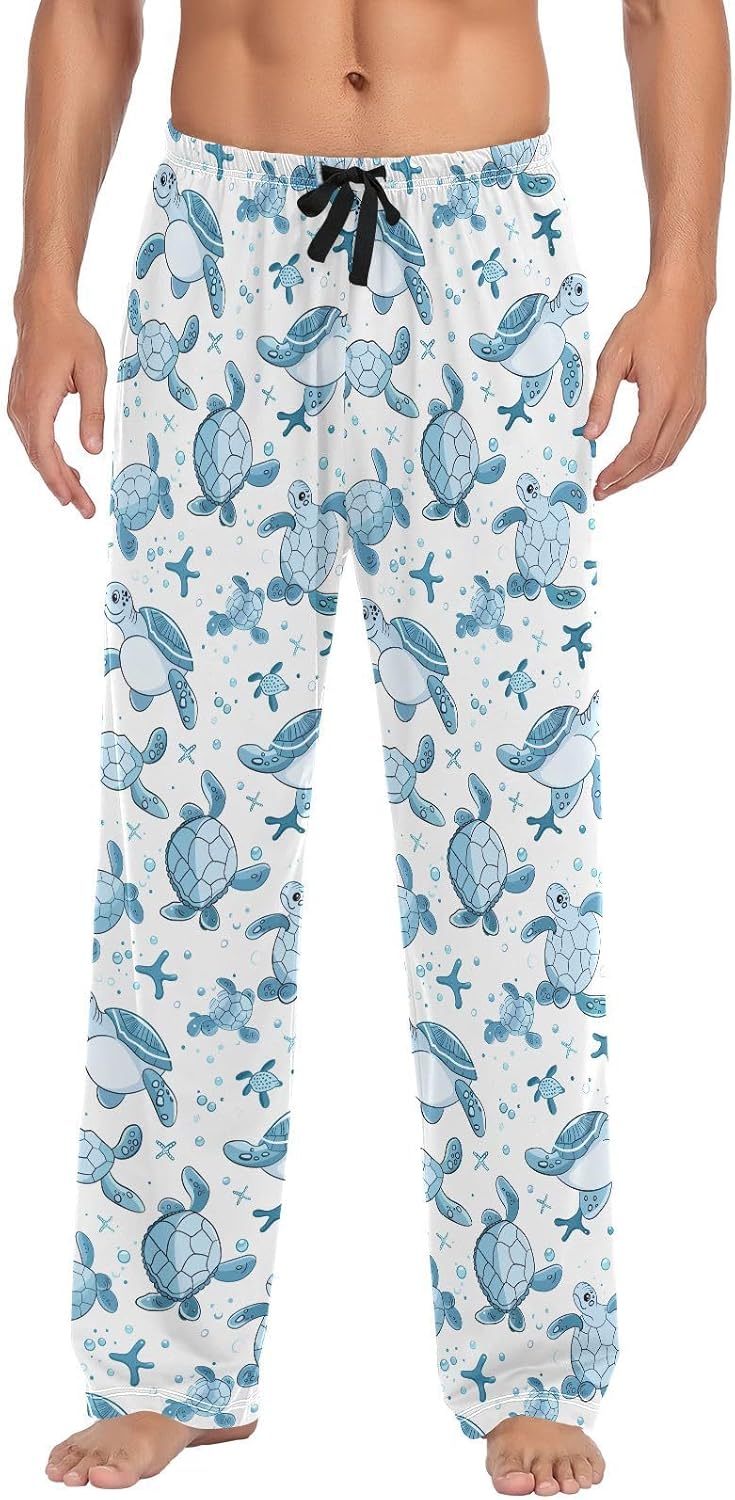 ALAZA Sea Turtle Cartoon Men's Sleepwear Mens Pajama Pants Bottoms with Pockets, S