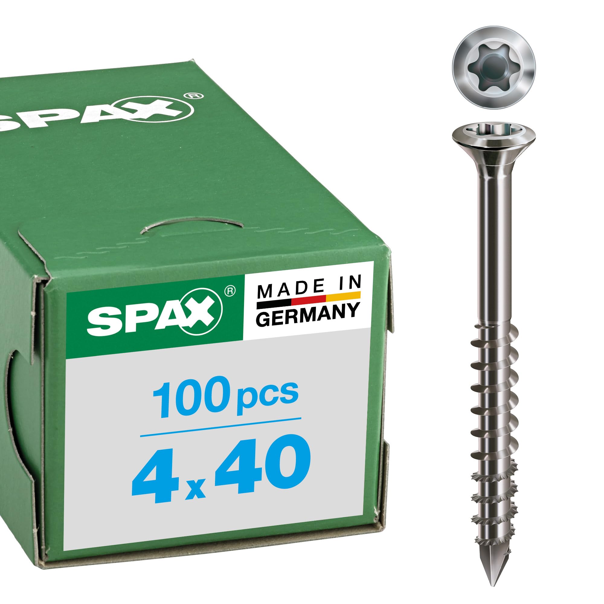 Spax A2 Rust-Proof Stainless Steel Facade Screws 4X40 Mm, 100 Pcs, Partial Thread, Raised Countersunk Head, T15, Stainless Steel A2, Ideal For Cladding - 0467000400403