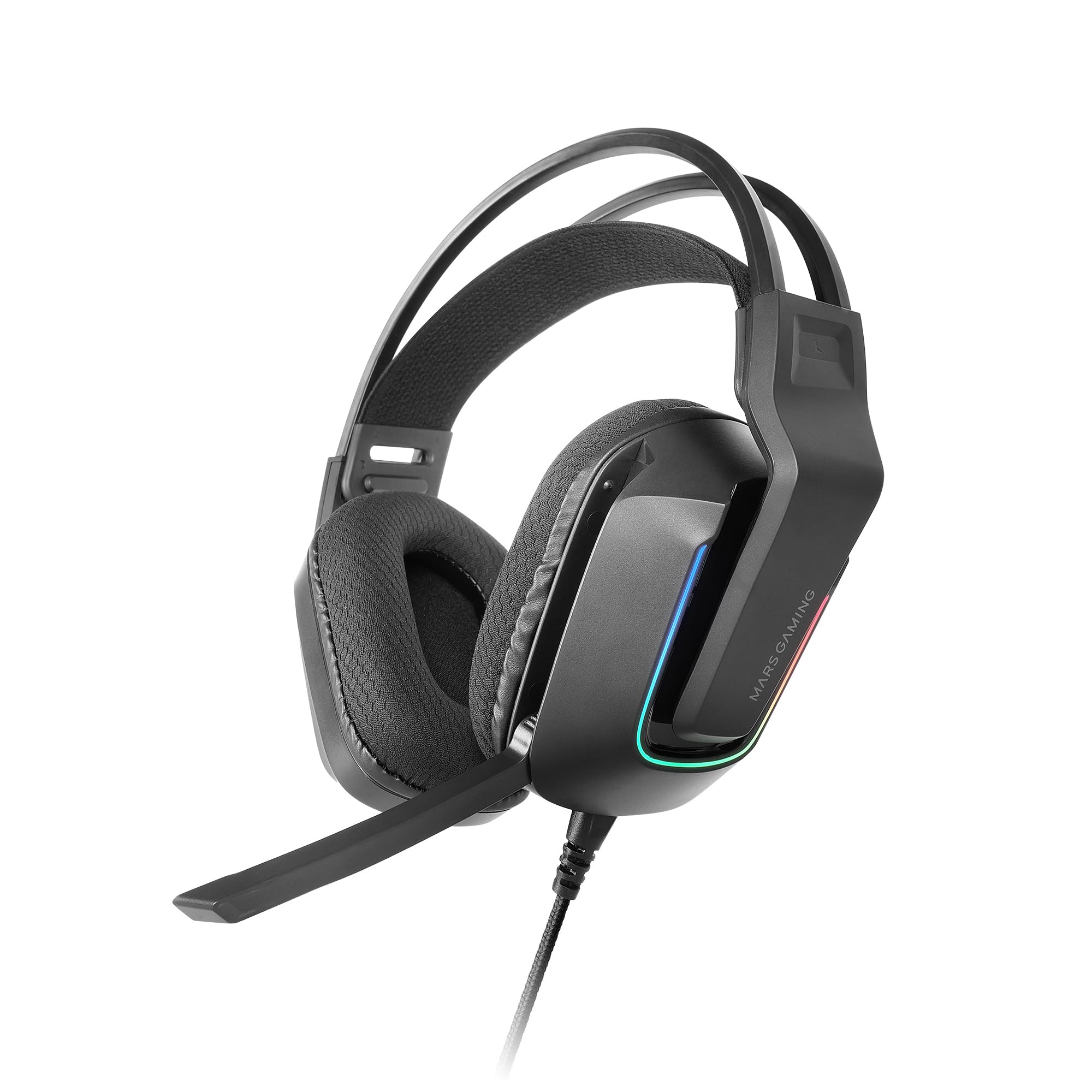 Mars Gaming MH-​Strike, Auriculares Gaming FRGB Rainbow, Diseño Ergonómico, Drivers Neodimio 50mm, Micrófono Plegable, Controles Integrados, Almohadillas Air, Diadema Ajustable, Multiplataforma, Negro