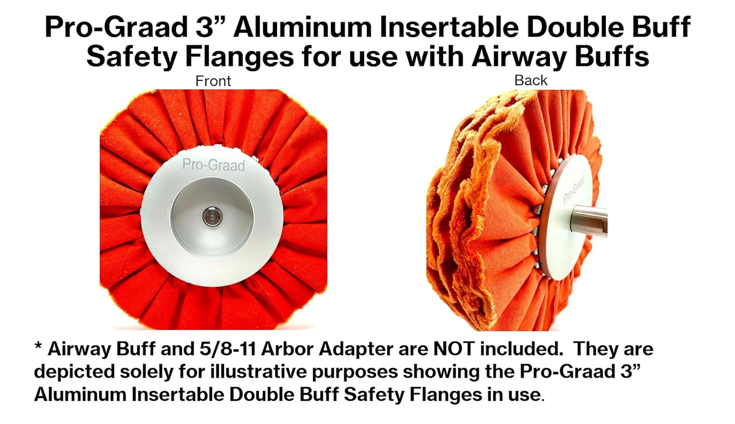 3" Aluminum Insertable Double-Buff Safety Flanges for High Speed Polishing, for Airway Buffing Wheels WITHOUT CENTER PLATES, Self Tightening, use with 5/8-11 threaded tools & 3” Center Buffs
