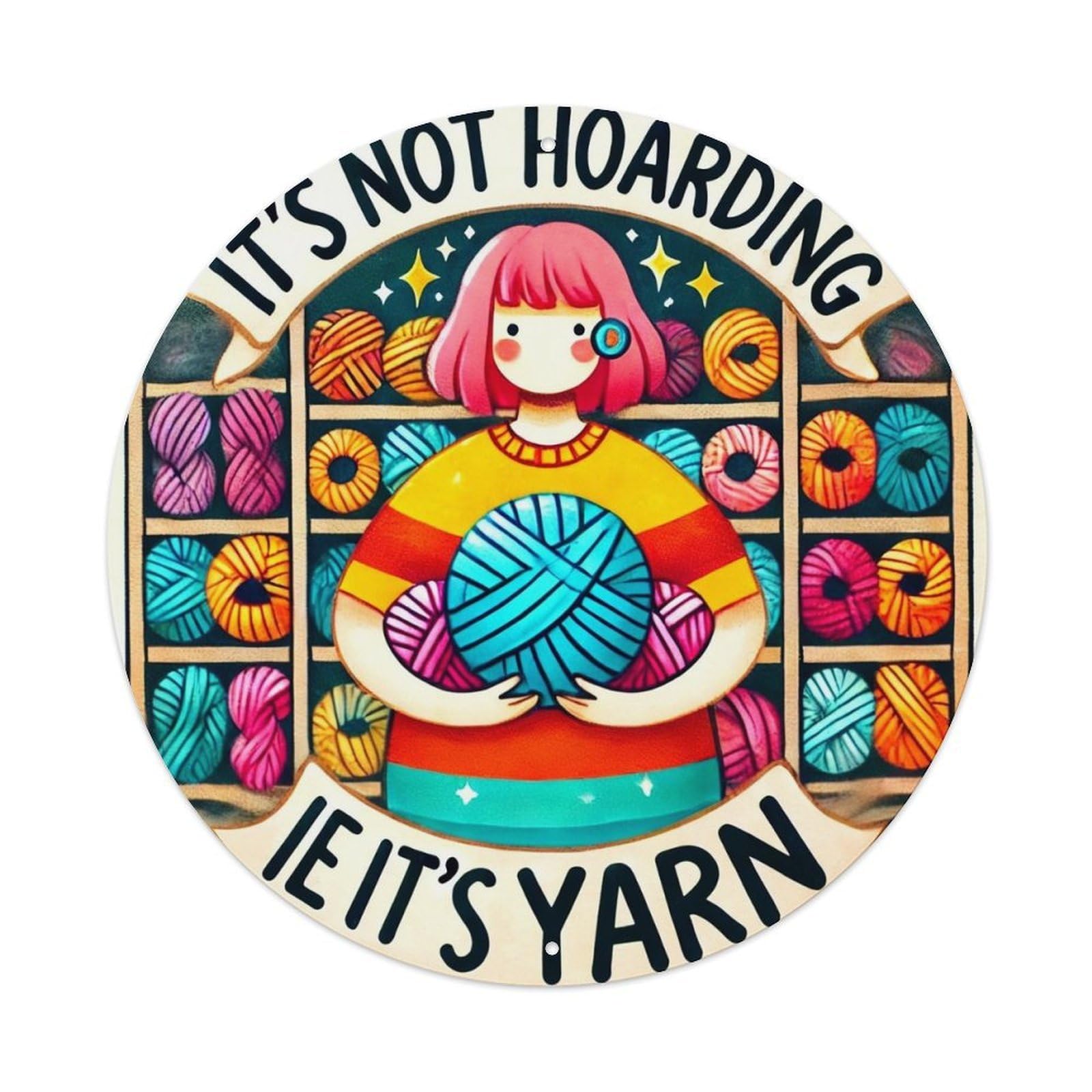 Colorful Yarns And Knitting Pattern Vintage Round Tin Sign Retro Metal Wall Decor Metal Poster, Home Bar Garage Cafe Wall Art Decoration 8x8Inches