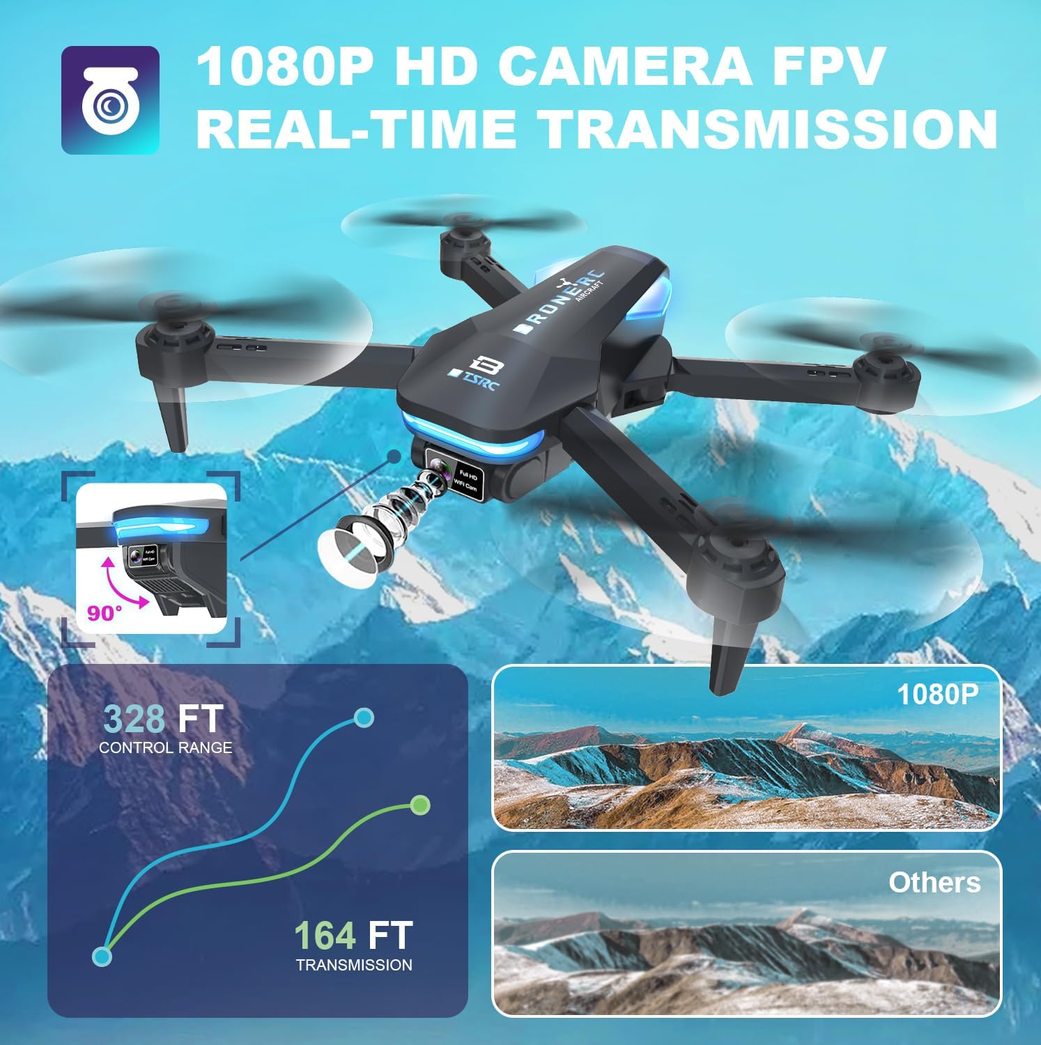Mini dron con cámara, cuadricóptero RC plegable HD FPV 1080P con lente ...